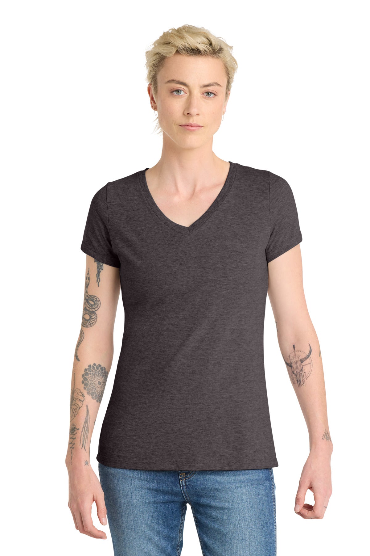 District  Women's Very Important Tee  V-Neck. DT6503 - Heathered Charcoal