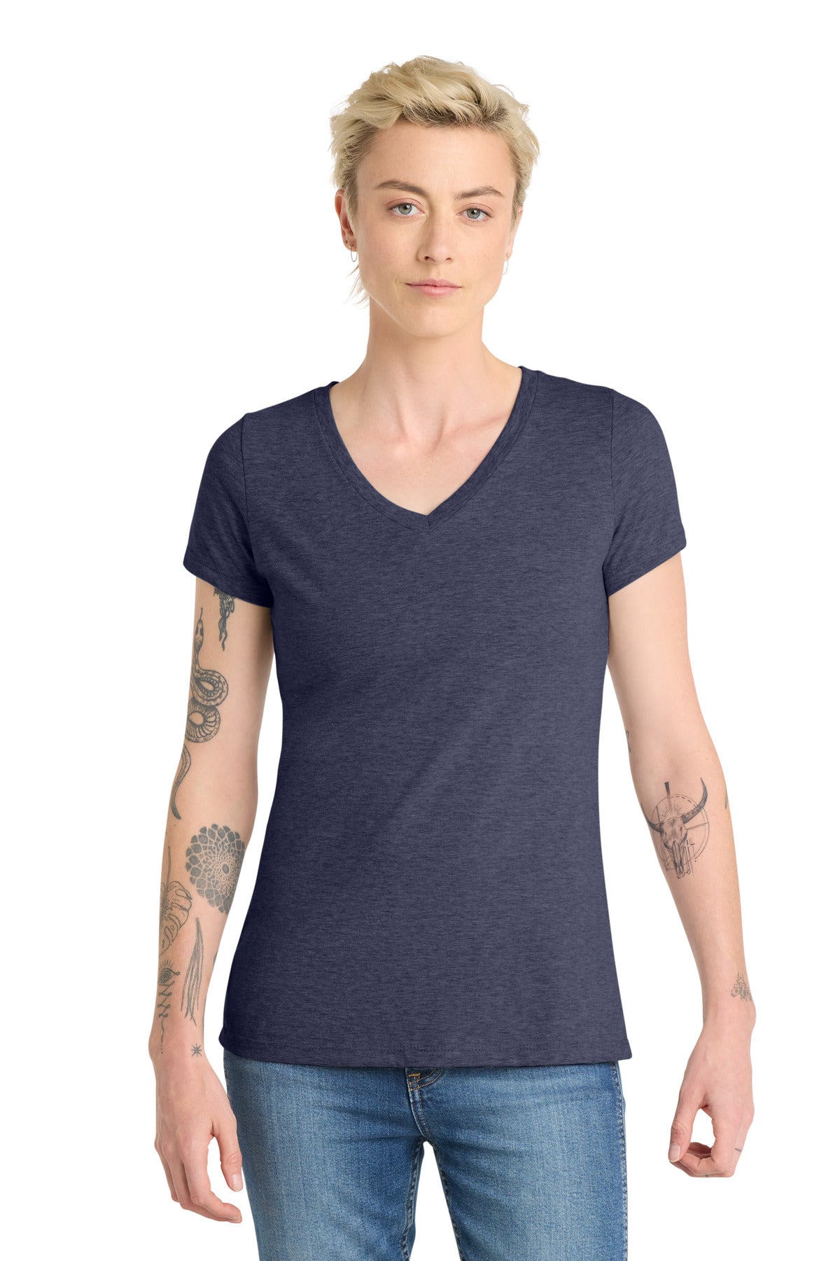 District  Women's Very Important Tee  V-Neck. DT6503 - Heathered Navy