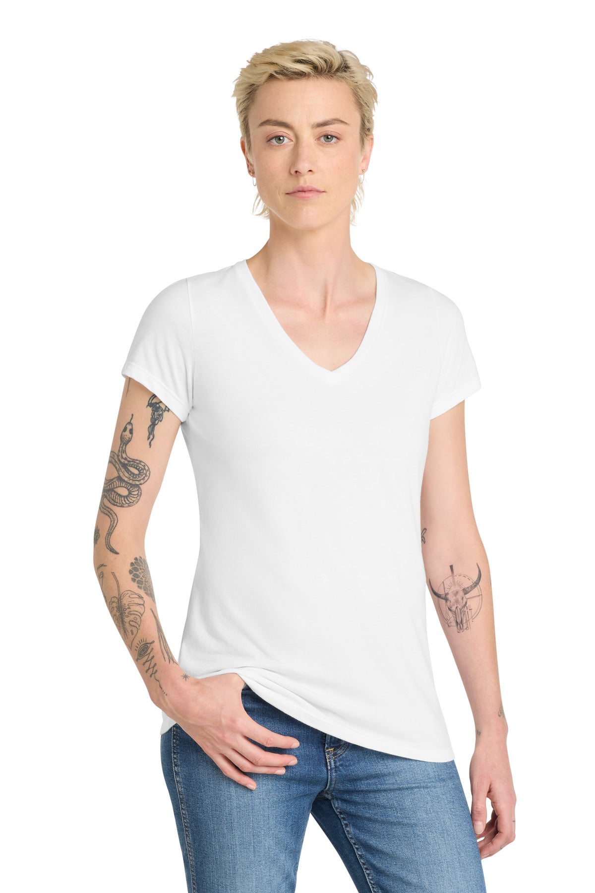 District  Women's Very Important Tee  V-Neck. DT6503 - White