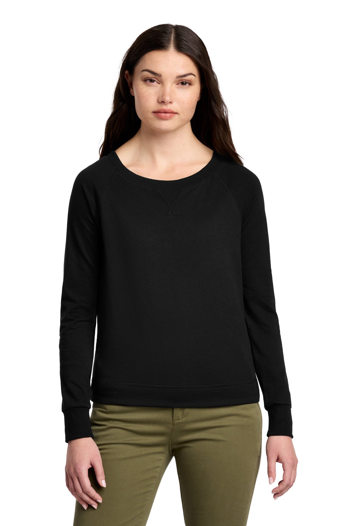 District Women's Featherweight French Terry Long Sleeve Crewneck DT672 - Black