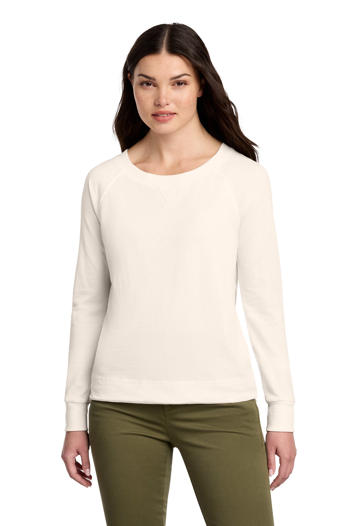 District Women's Featherweight French Terry Long Sleeve Crewneck DT672 - Gardenia