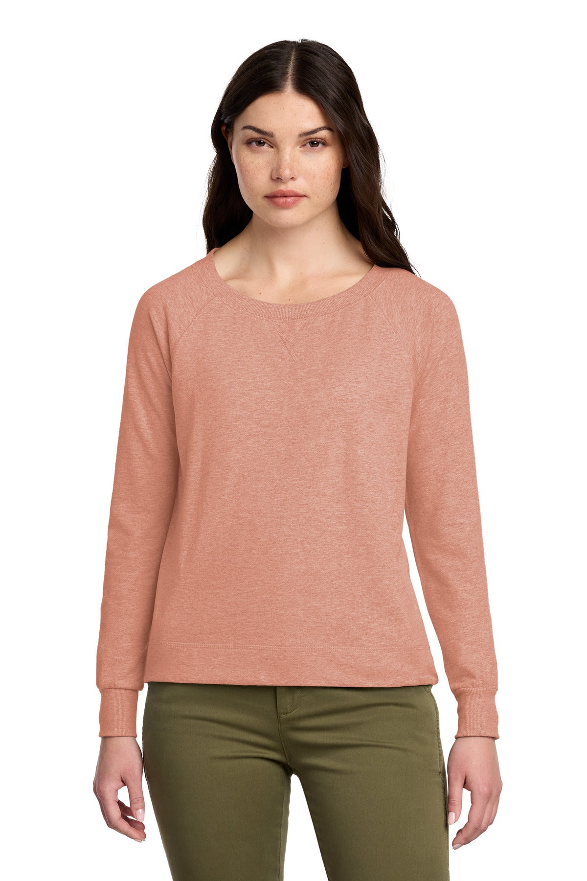 District Women's Featherweight French Terry Long Sleeve Crewneck DT672 - Nostalgia Rose Heather