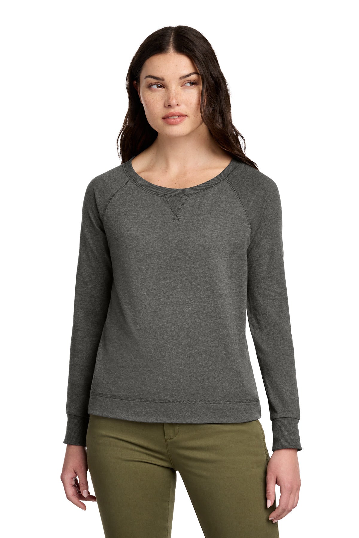 District Women's Featherweight French Terry Long Sleeve Crewneck DT672 - Washed Coal