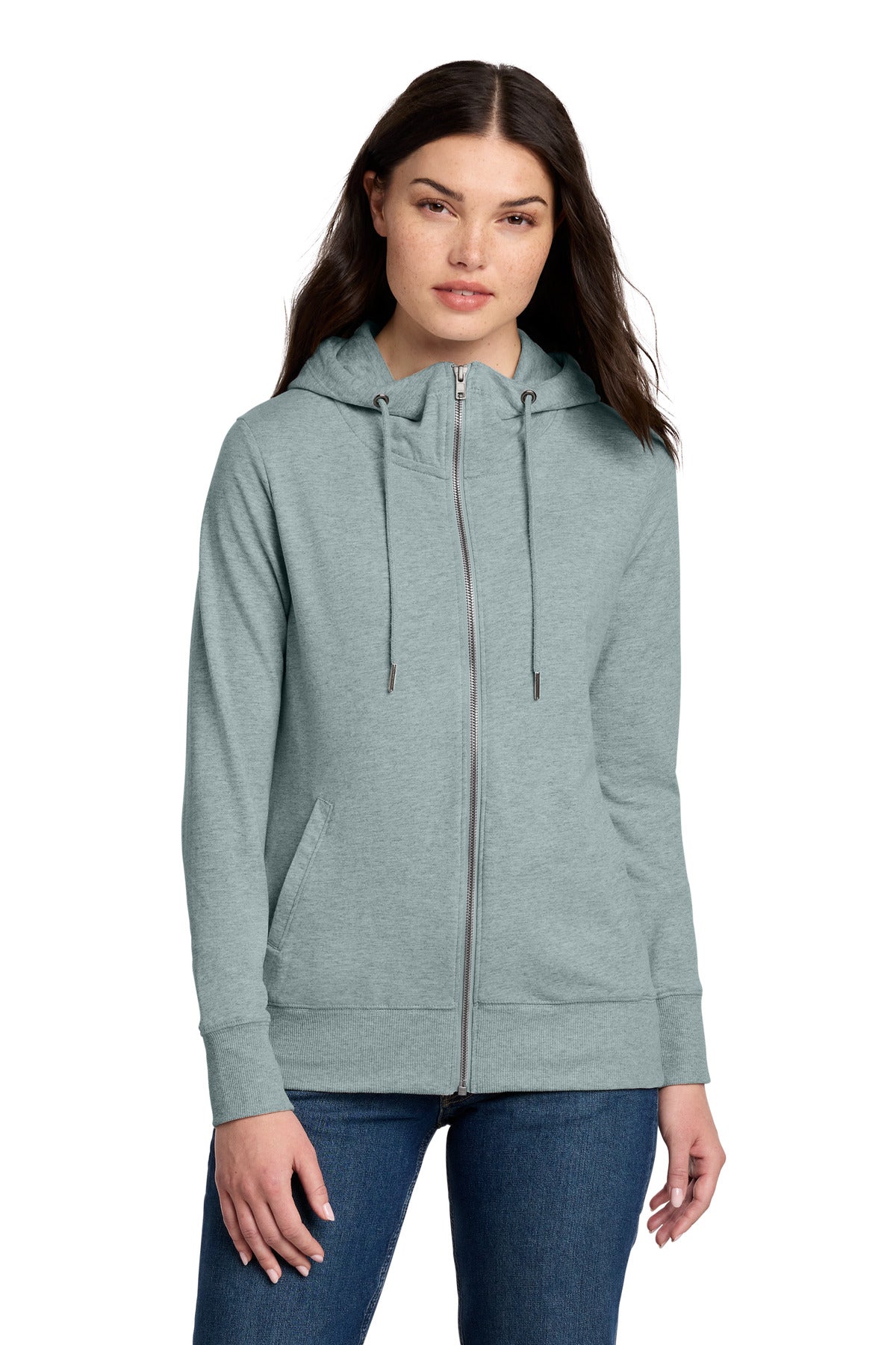 District Women's Featherweight French Terry Full-Zip Hoodie DT673 - Flint Blue Heather