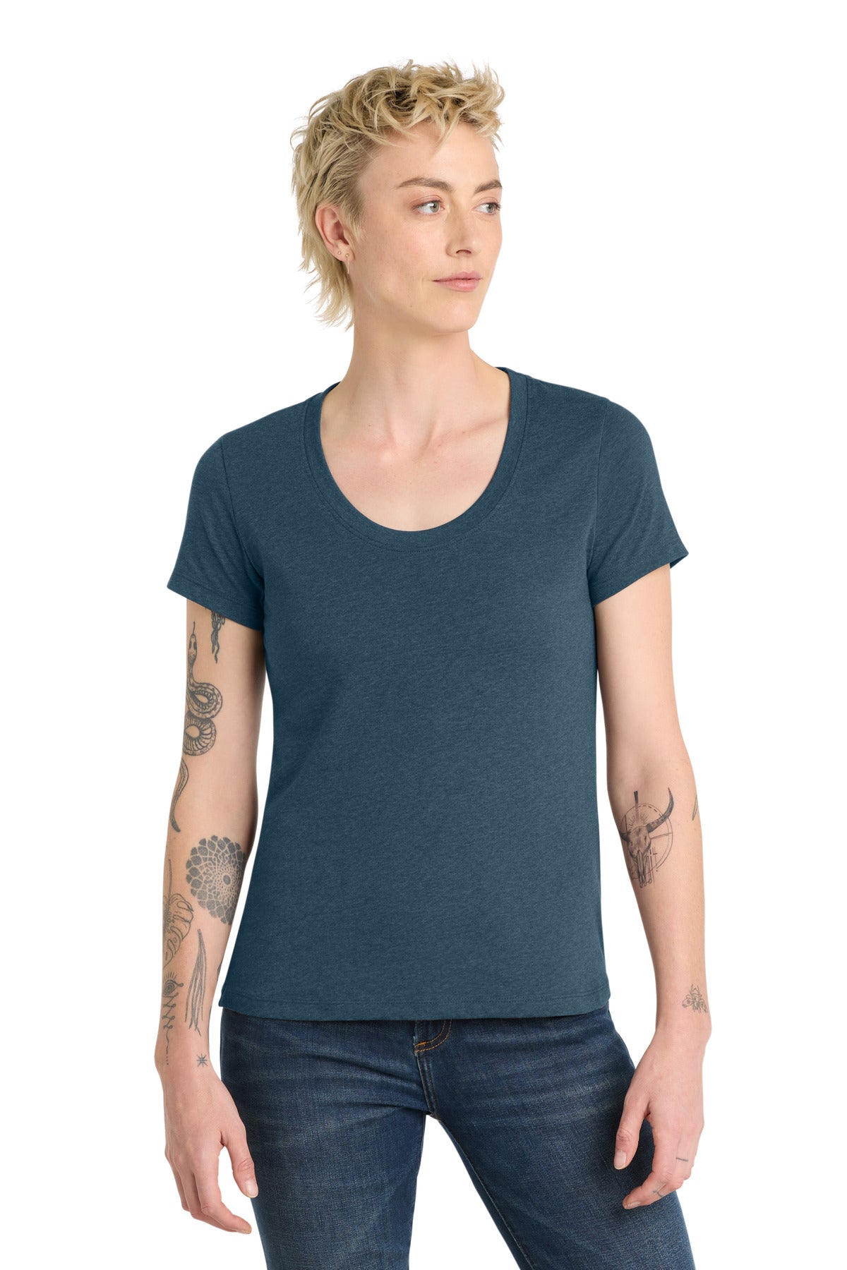 District  Women's Flex Scoop Neck Tee DT7501 - Heathered Neptune Blue