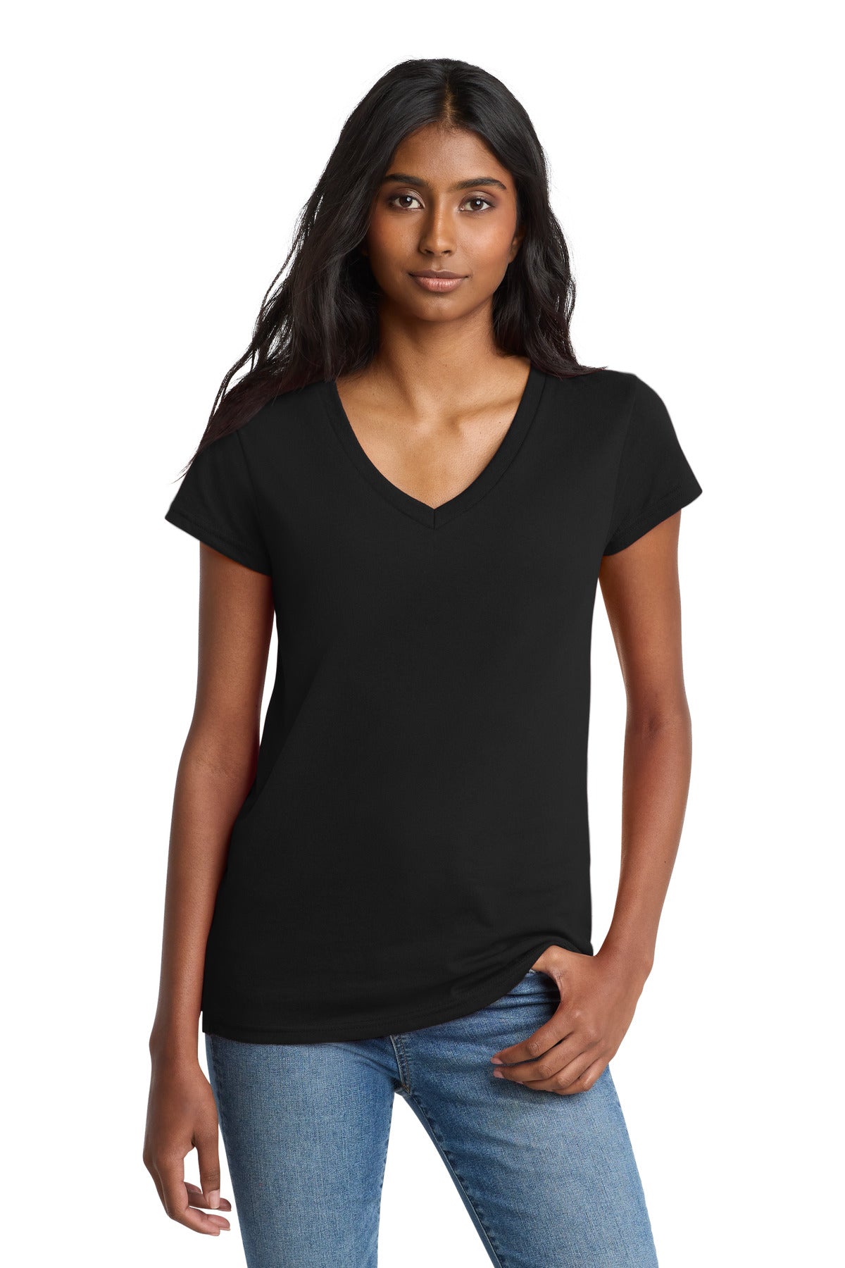 District  Women's Re-Tee  V-Neck DT8001 - Black