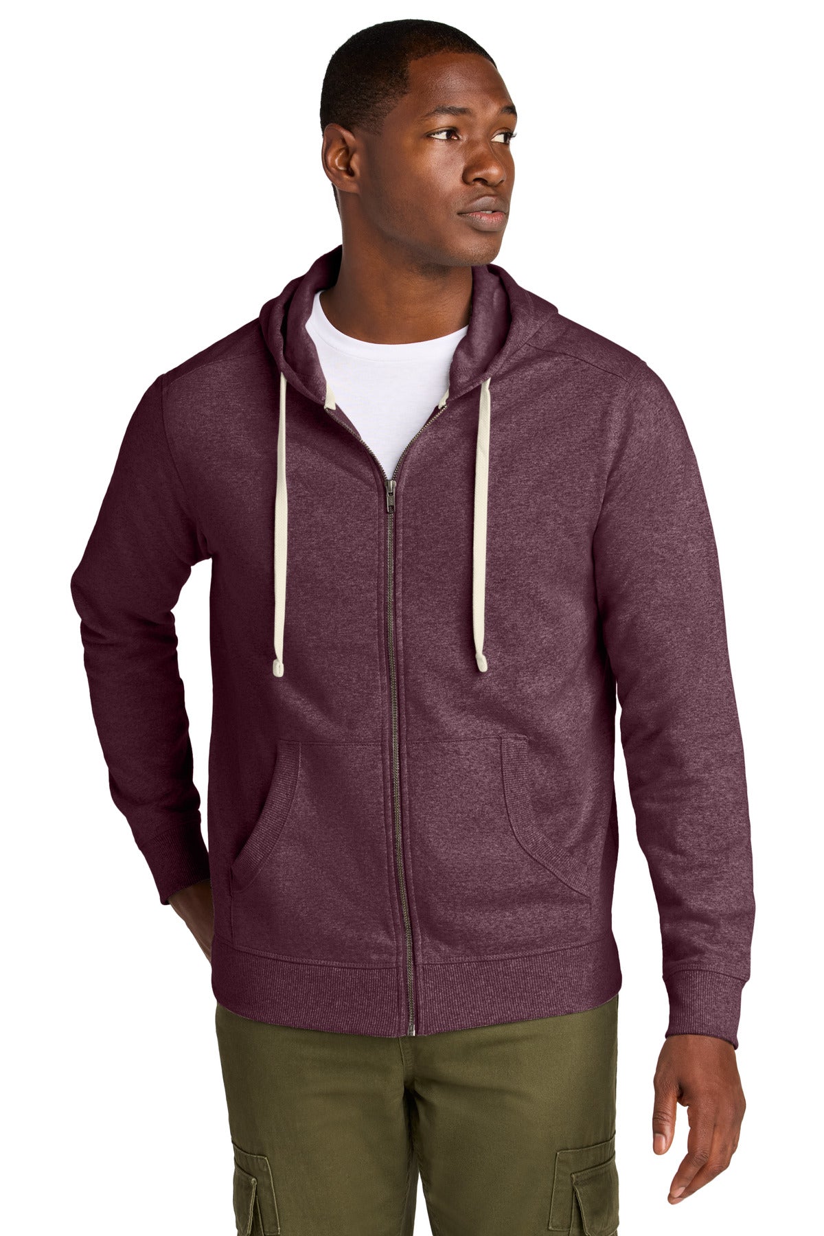 District Re-FleeceFull-Zip Hoodie DT8102 - Maroon Heather