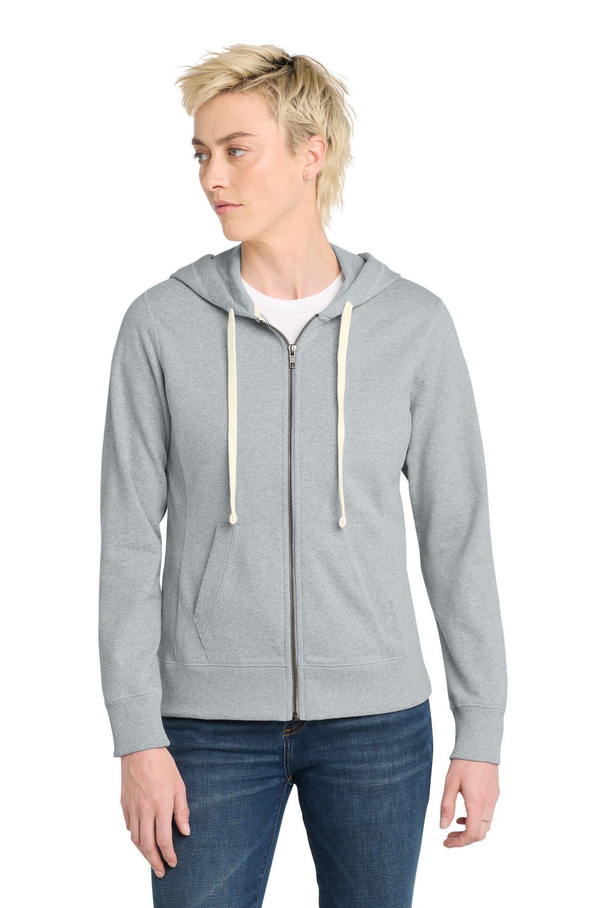 District Women's Re-FleeceFull-Zip Hoodie DT8103 - Light Heather Grey