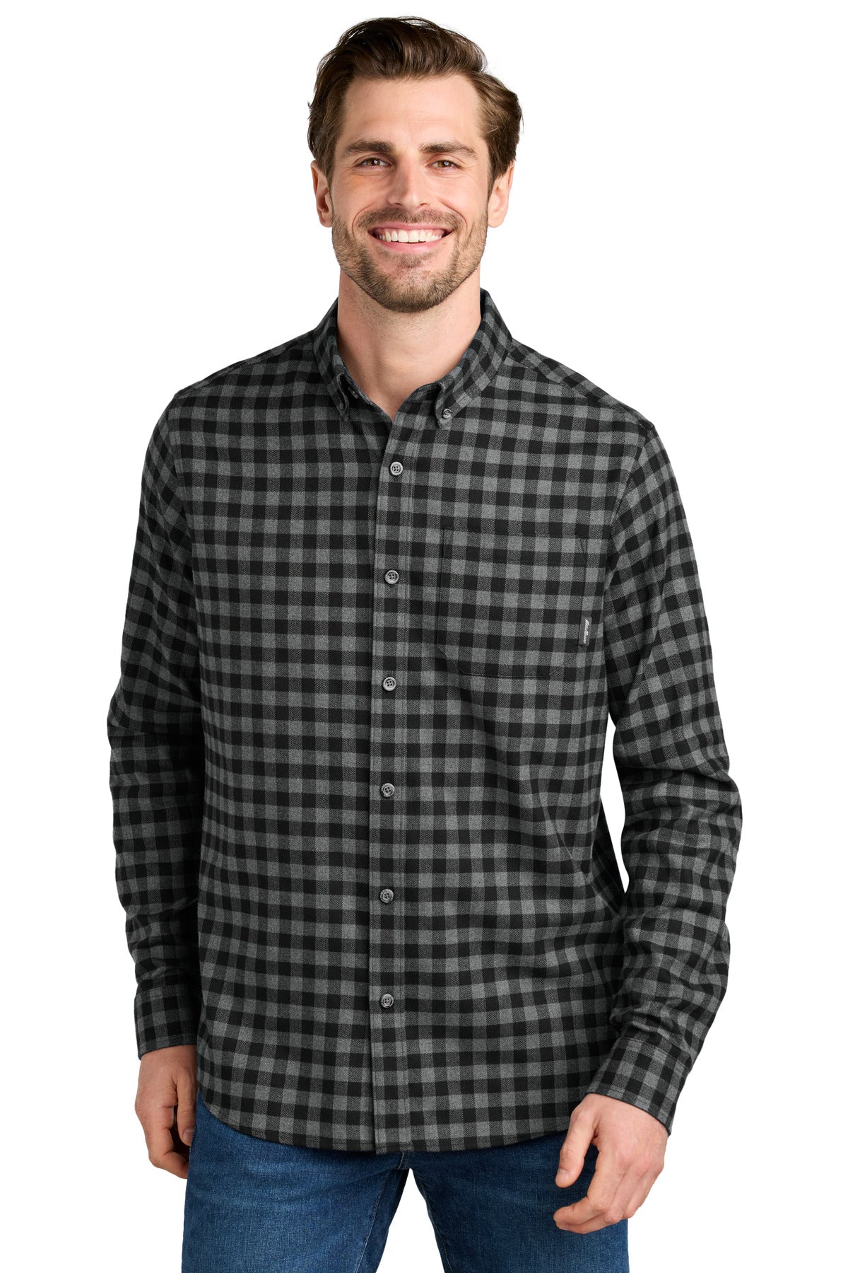 Eddie Bauer Long Sleeve Favorite Flannel Plaid Shirt EB610 - Deep Black Mini Buffalo
