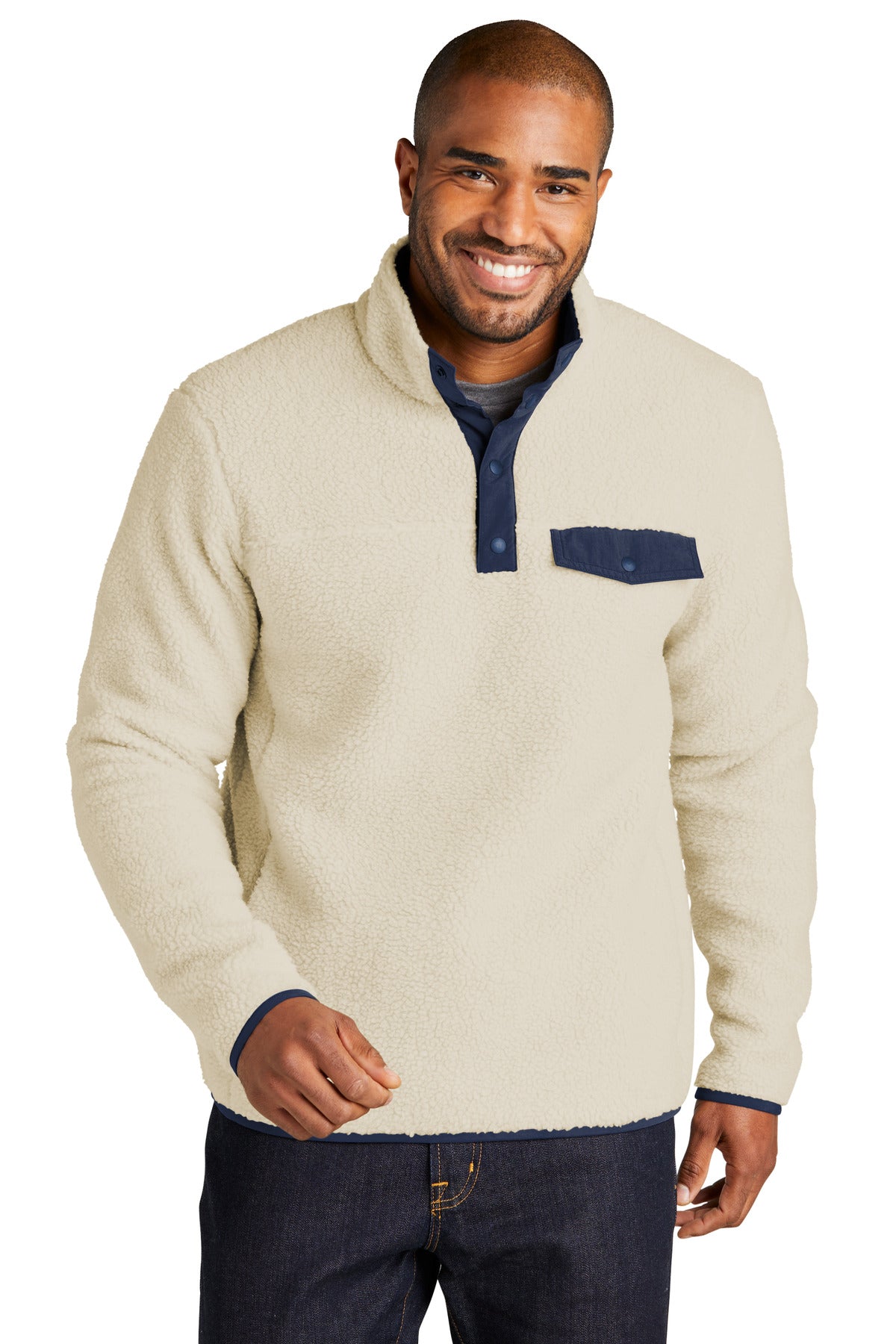 Port Authority Camp Fleece Snap Pullover F140 - Oat/ Dress Blue Navy