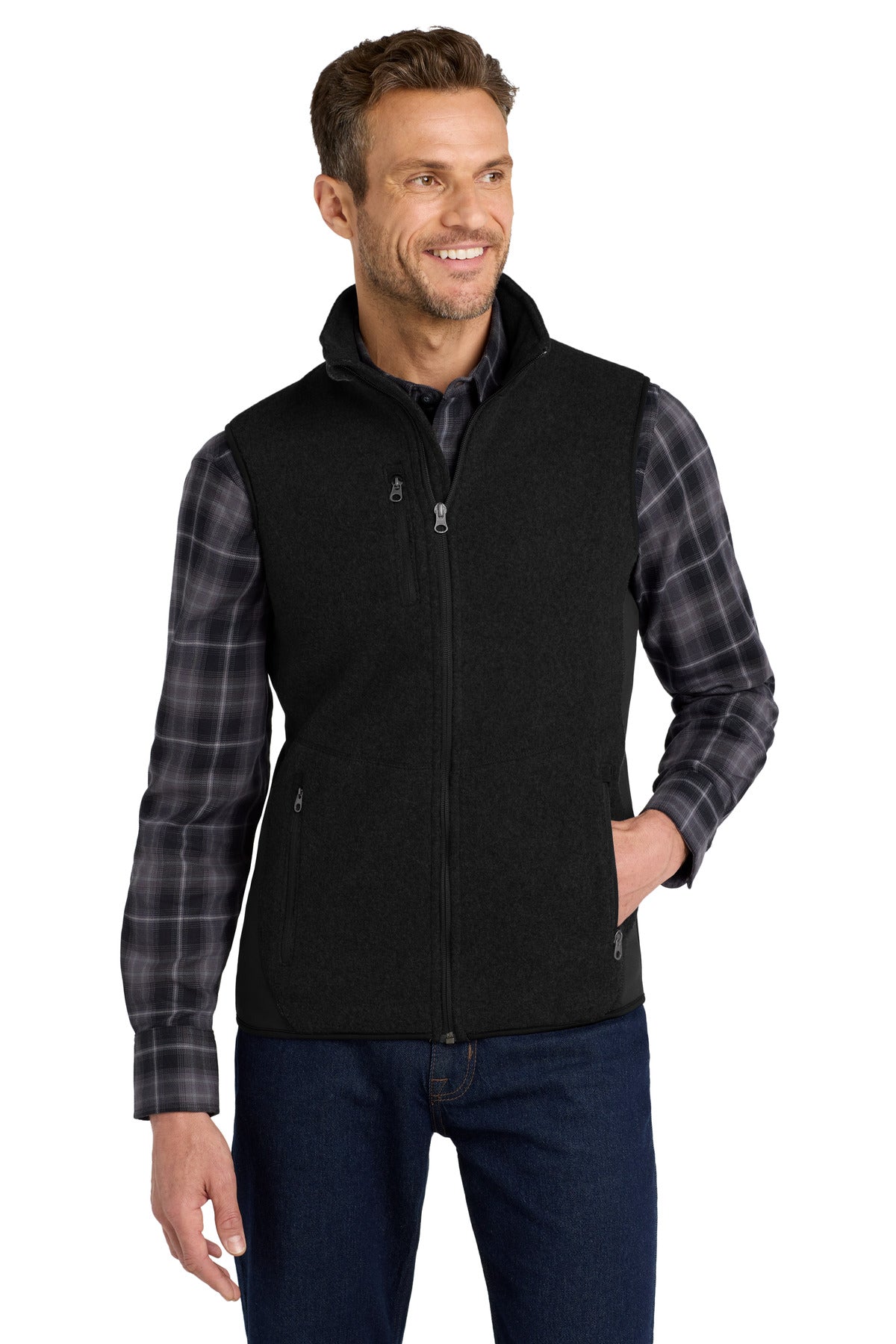 Port Authority R-Tek Pro Fleece Full-Zip Vest. F228 - Black/ Black