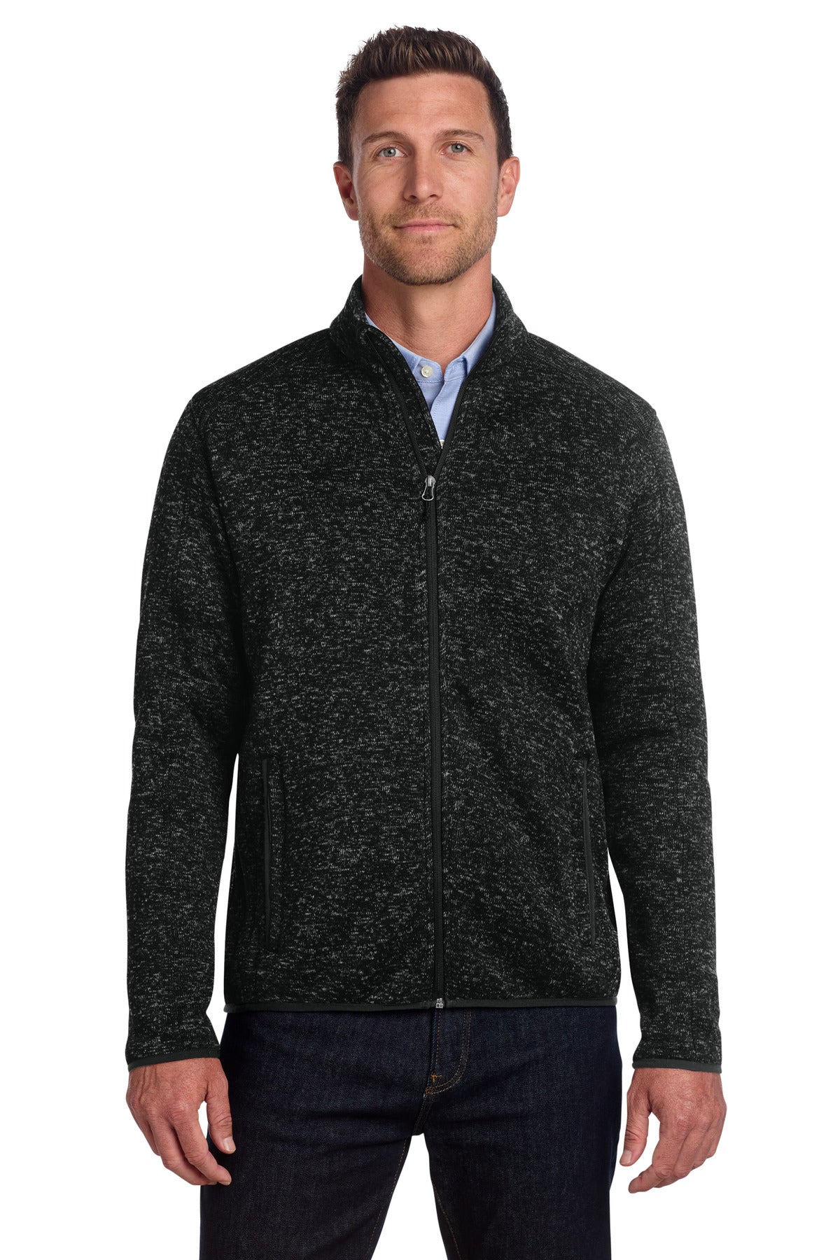 Port Authority Sweater Fleece Jacket. F232 - Black Heather
