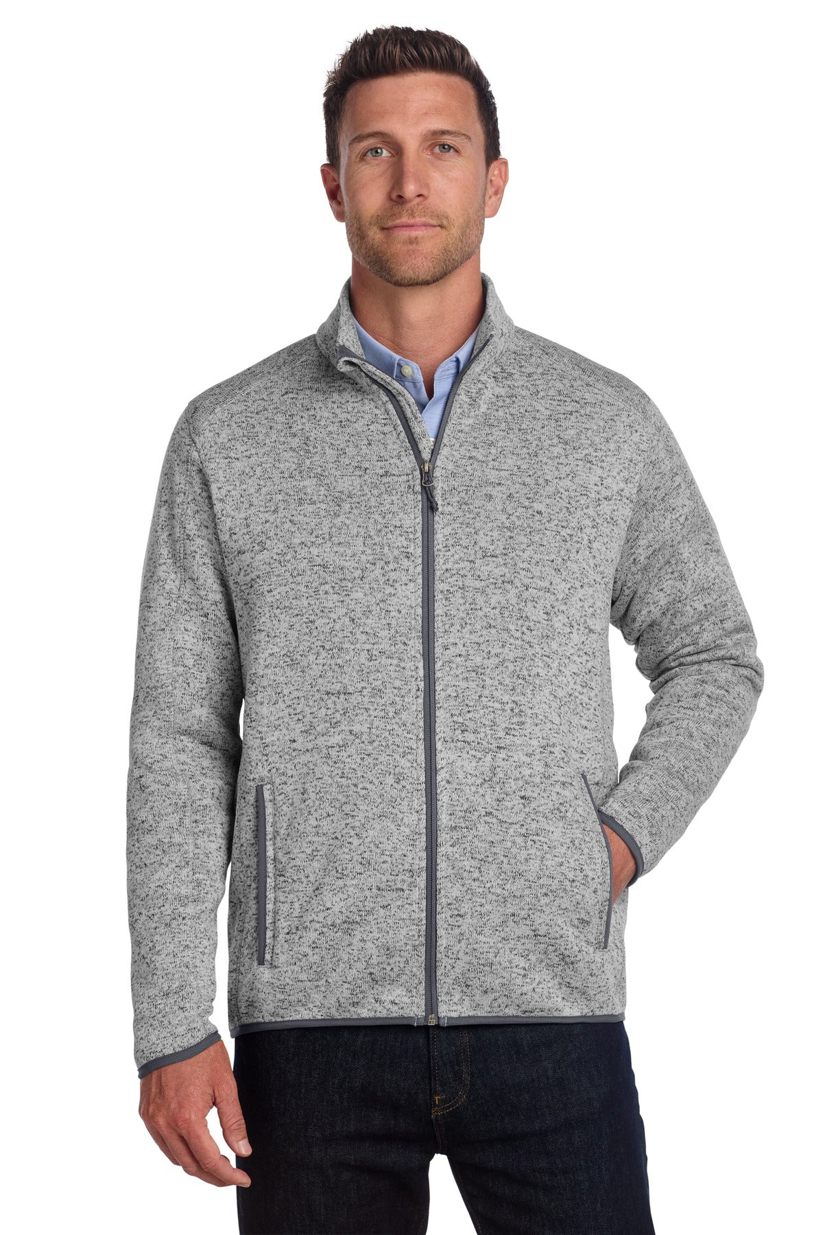 Port Authority Sweater Fleece Jacket. F232 - Grey Heather