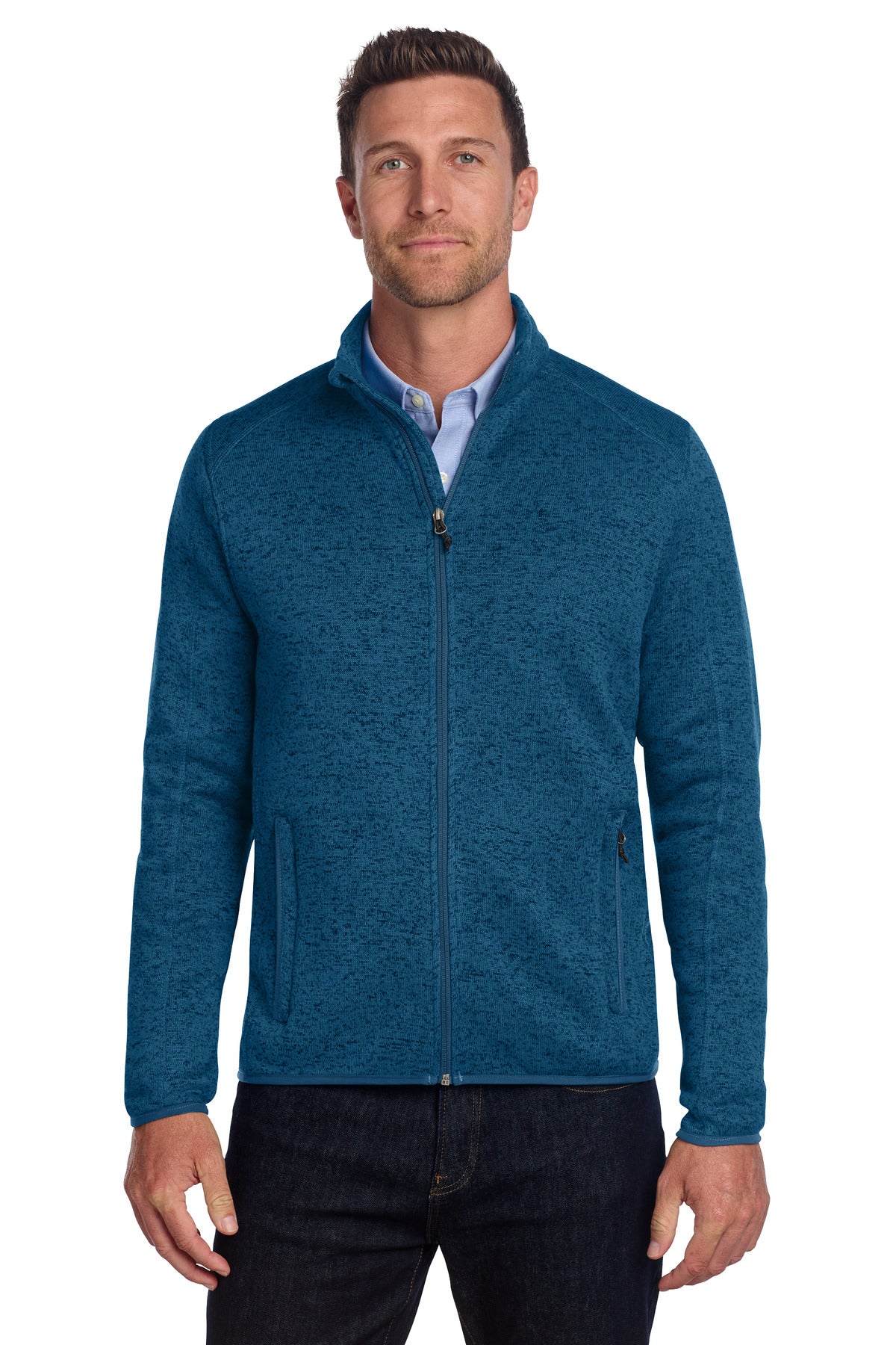 Port Authority Sweater Fleece Jacket. F232 - Medium Blue Heather