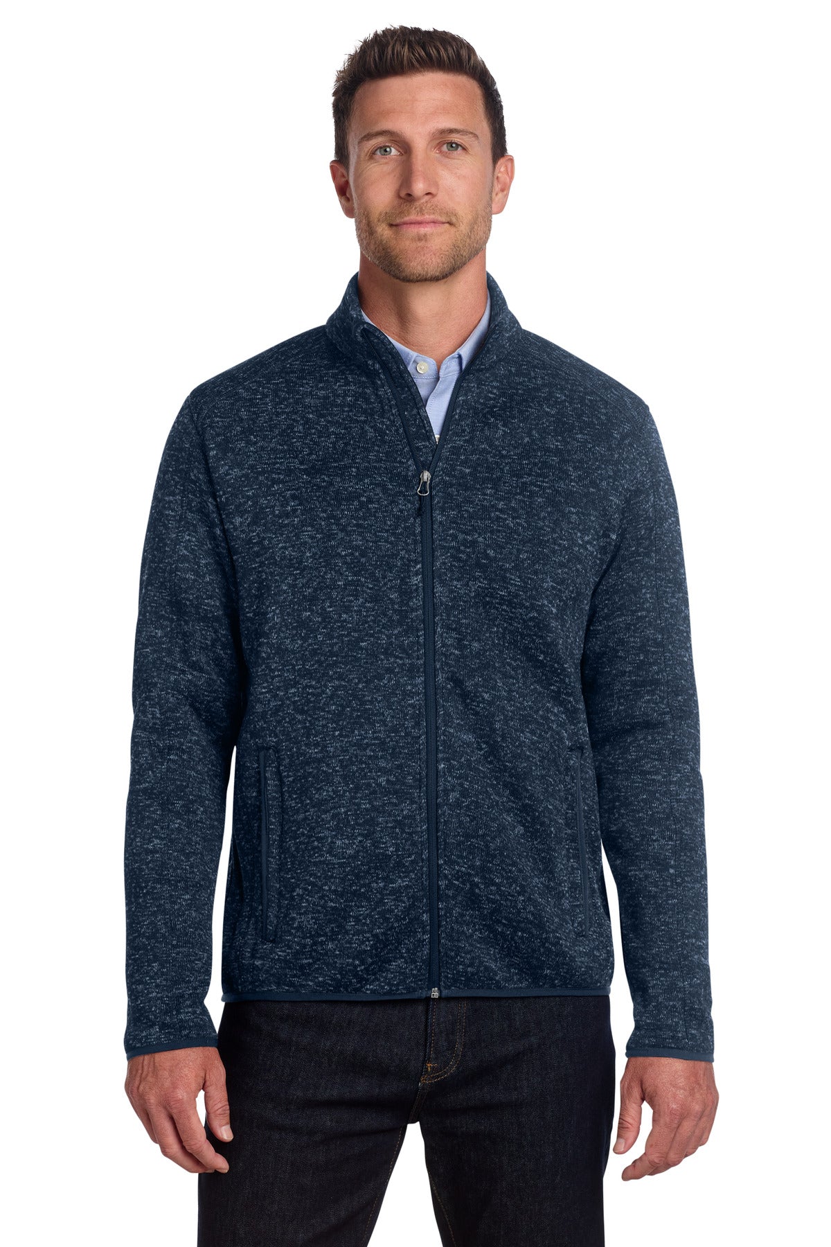 Port Authority Sweater Fleece Jacket. F232 - River Blue Navy Heather
