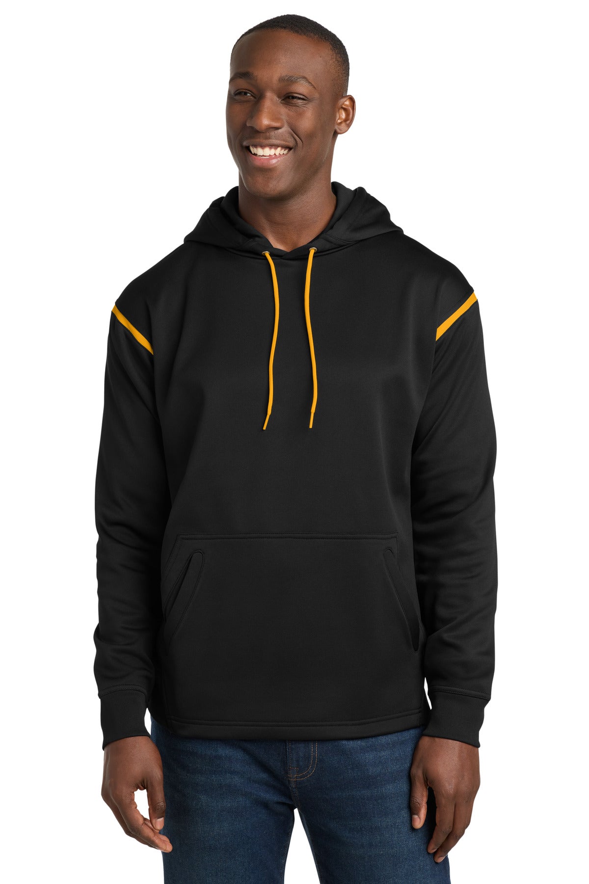 Sport-Tek Tech Fleece Colorblock Hooded Sweatshirt. F246 - Black/ Gold