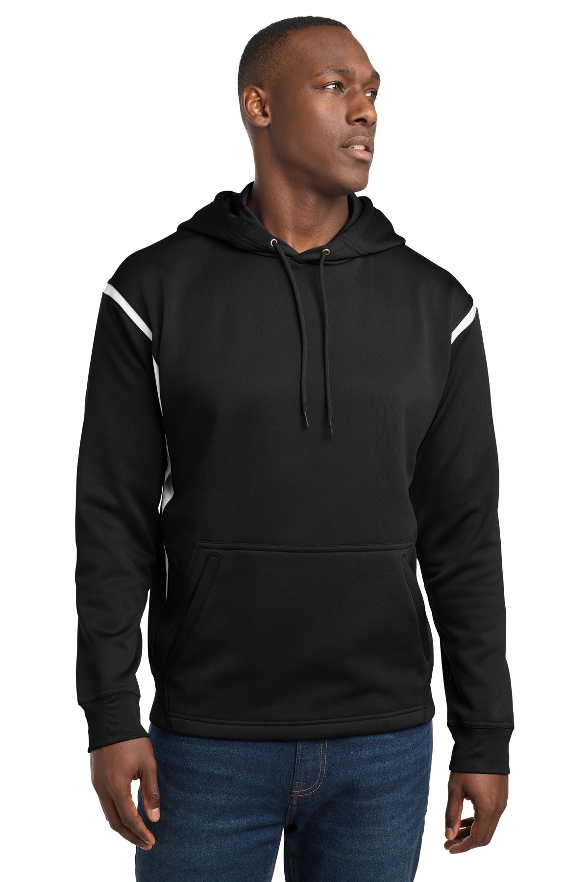 Sport-Tek Tech Fleece Colorblock Hooded Sweatshirt. F246 - Black/ White