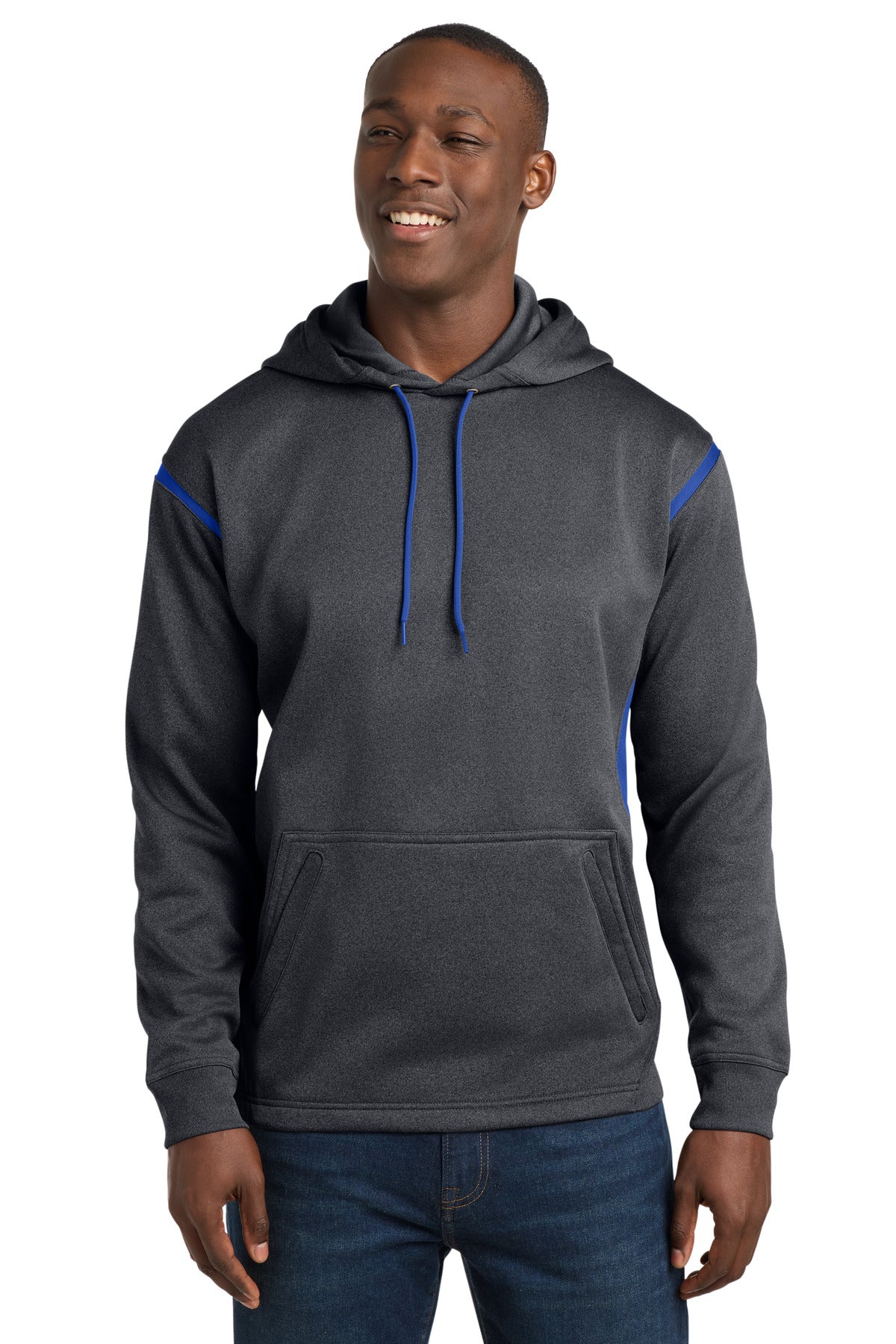 Sport-Tek Tech Fleece Colorblock Hooded Sweatshirt. F246 - Graphite Heather/ True Royal