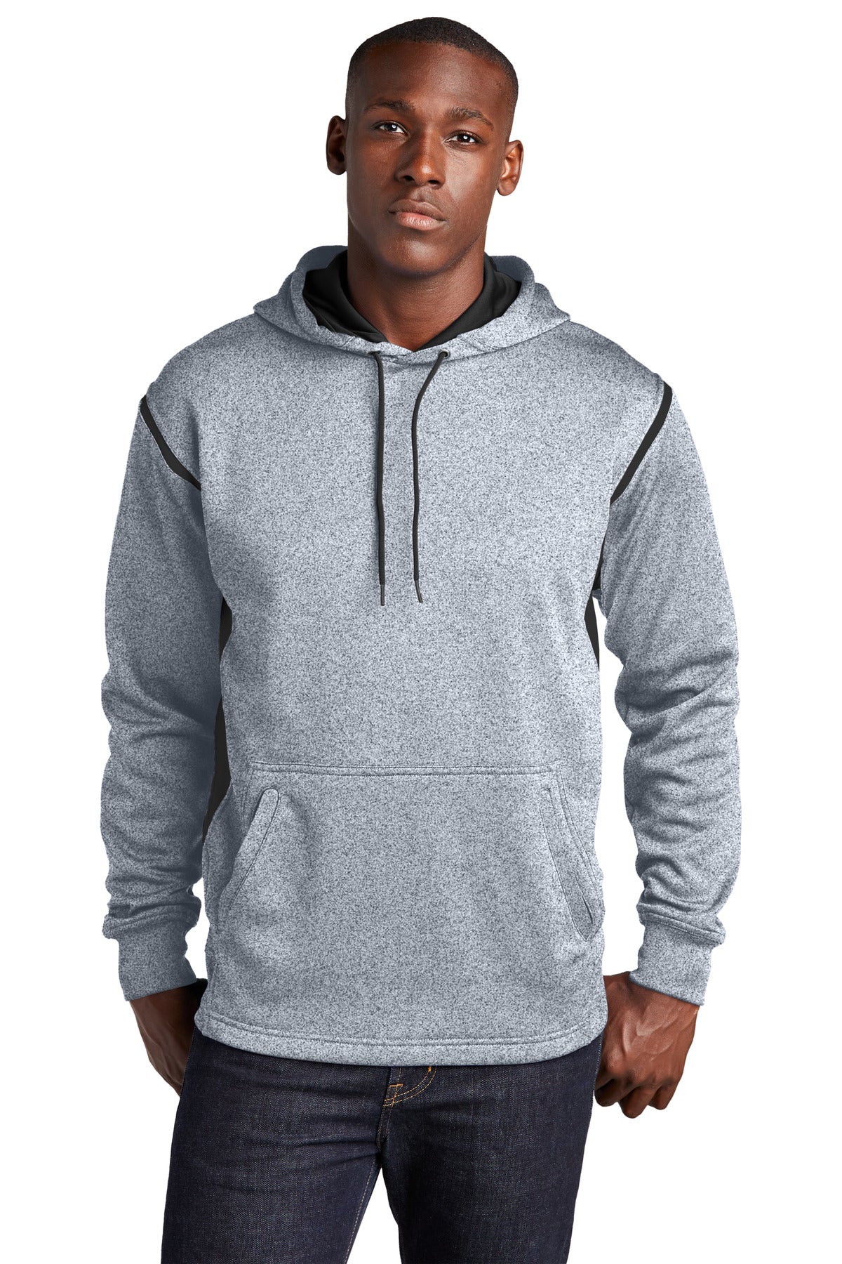 Sport-Tek Tech Fleece Colorblock Hooded Sweatshirt. F246 - Grey Heather/ Black