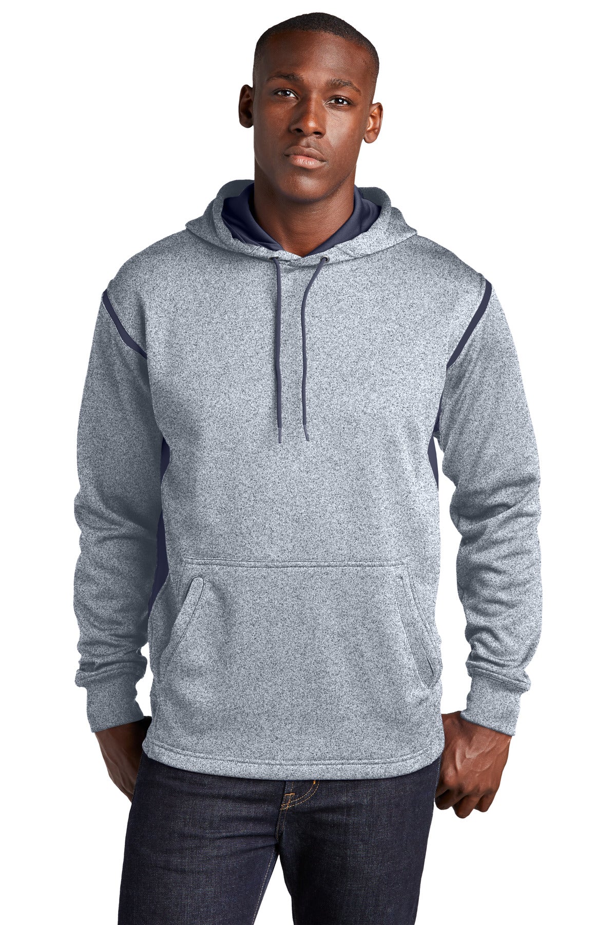 Sport-Tek Tech Fleece Colorblock Hooded Sweatshirt. F246 - Grey Heather/ True Navy
