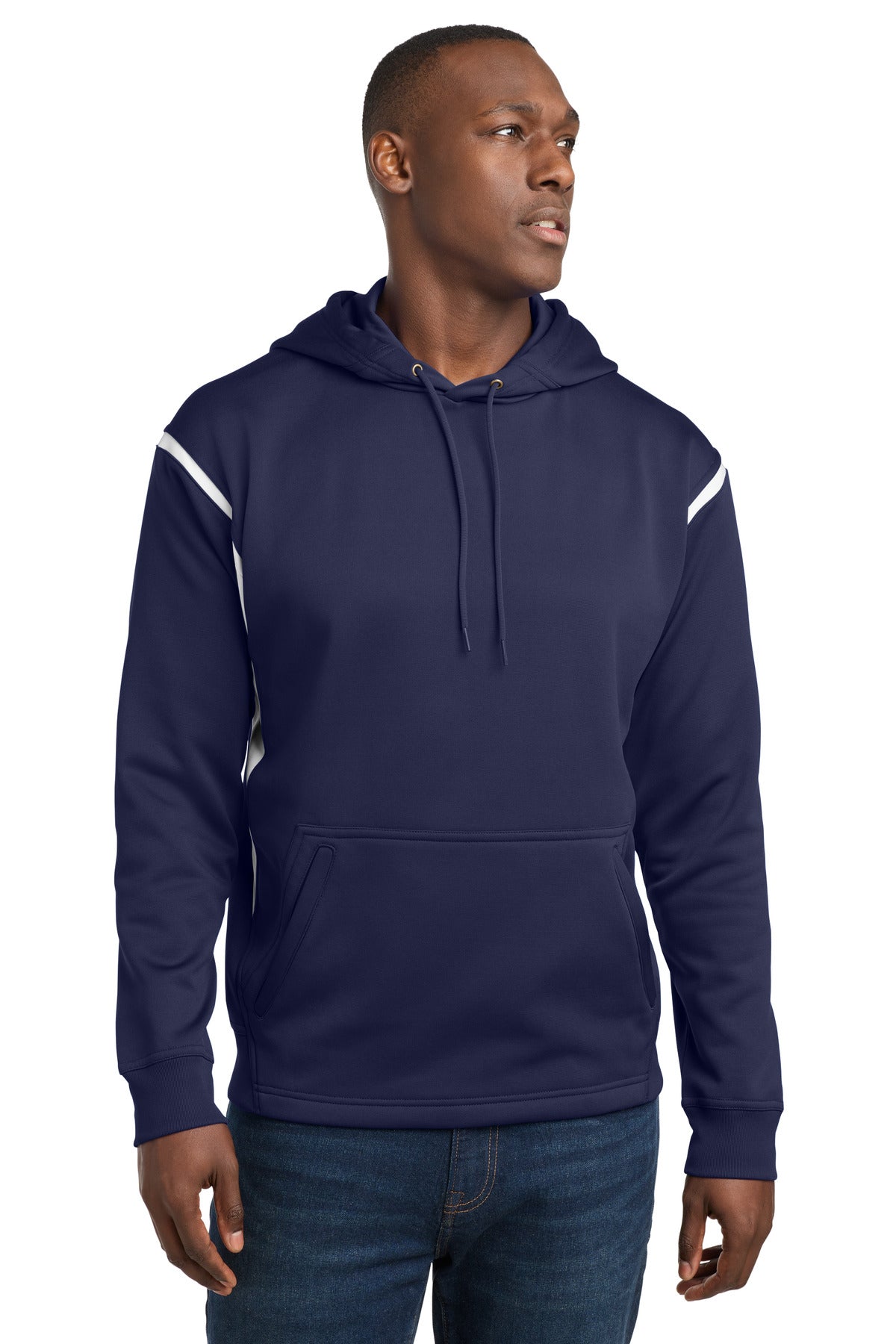 Sport-Tek Tech Fleece Colorblock Hooded Sweatshirt. F246 - True Navy/ White