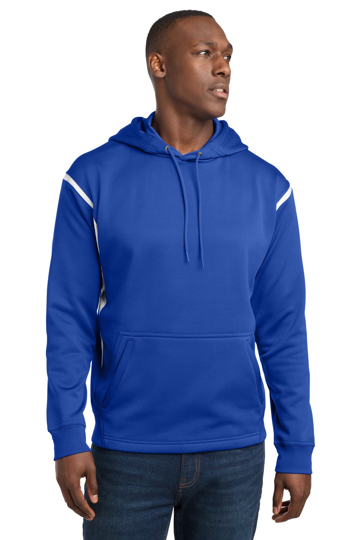 Sport-Tek Tech Fleece Colorblock Hooded Sweatshirt. F246 - True Royal/ White