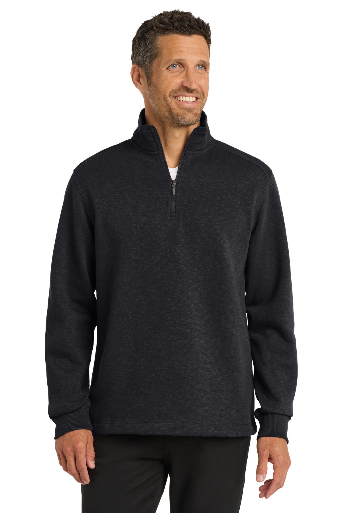 Port Authority Slub Fleece 1/4-Zip Pullover. F295 - Black