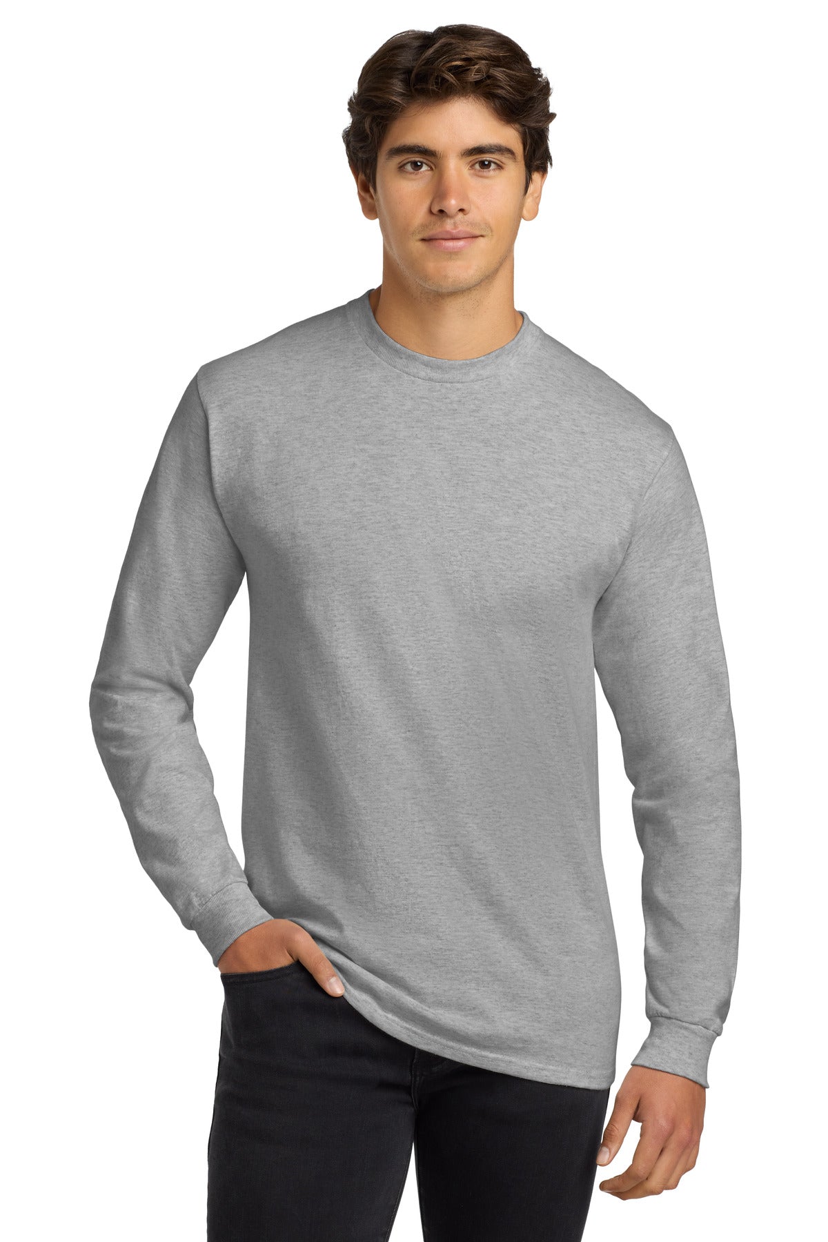 Gildan - Ultra Cotton 100% US Cotton Long Sleeve T-Shirt.  G2400 - Ash