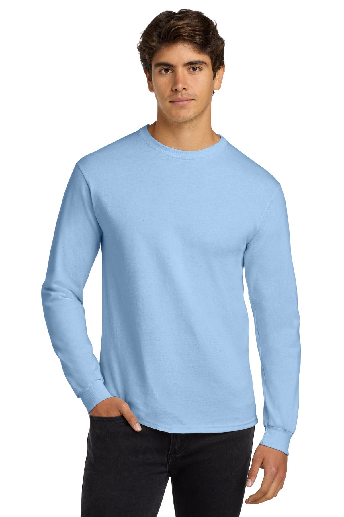 Gildan - Ultra Cotton 100% US Cotton Long Sleeve T-Shirt.  G2400 - Light Blue