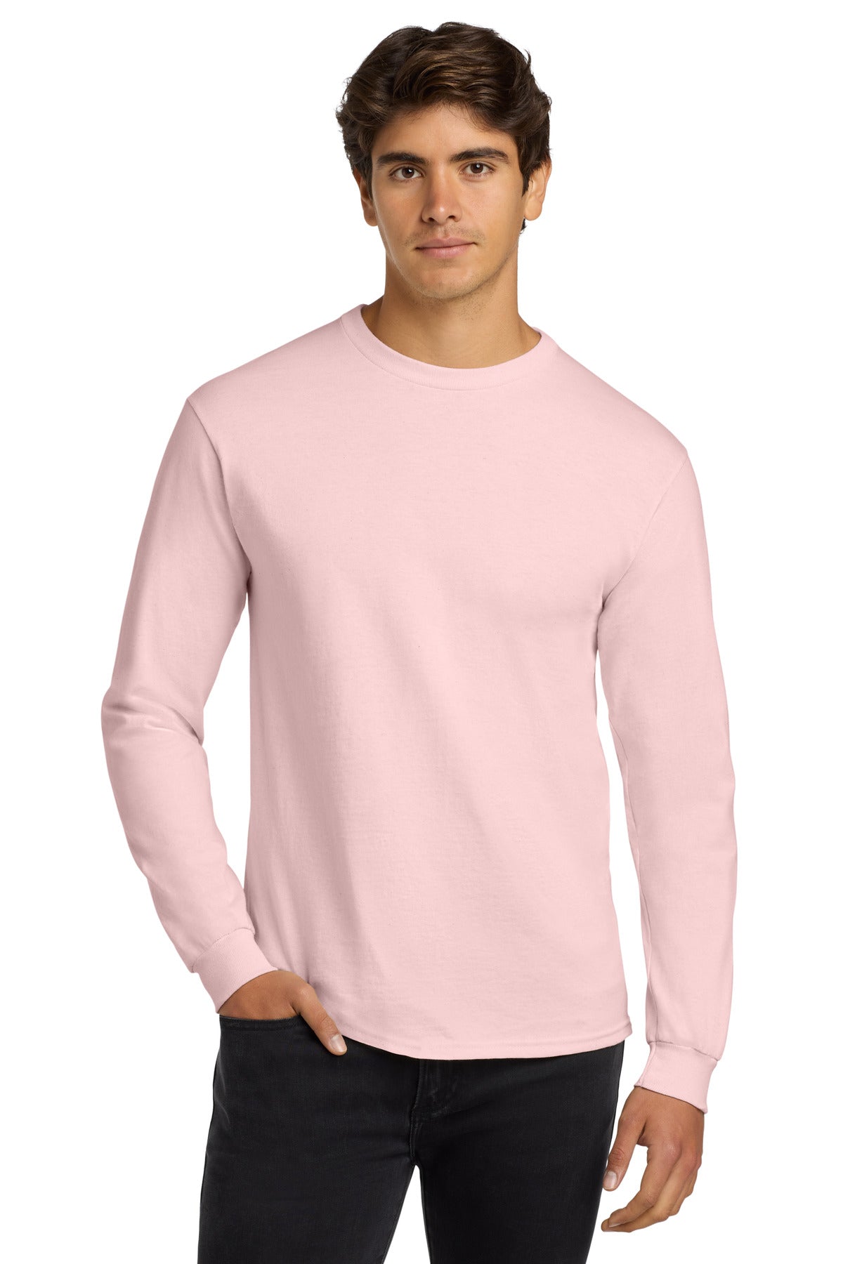 Gildan - Ultra Cotton 100% US Cotton Long Sleeve T-Shirt.  G2400 - Light Pink