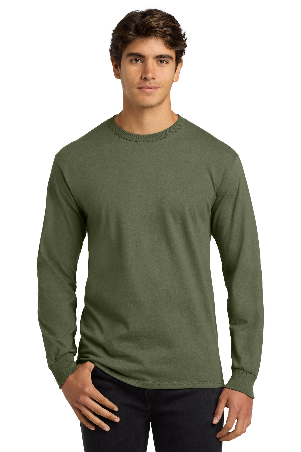 Gildan - Ultra Cotton 100% US Cotton Long Sleeve T-Shirt.  G2400 - Military Green