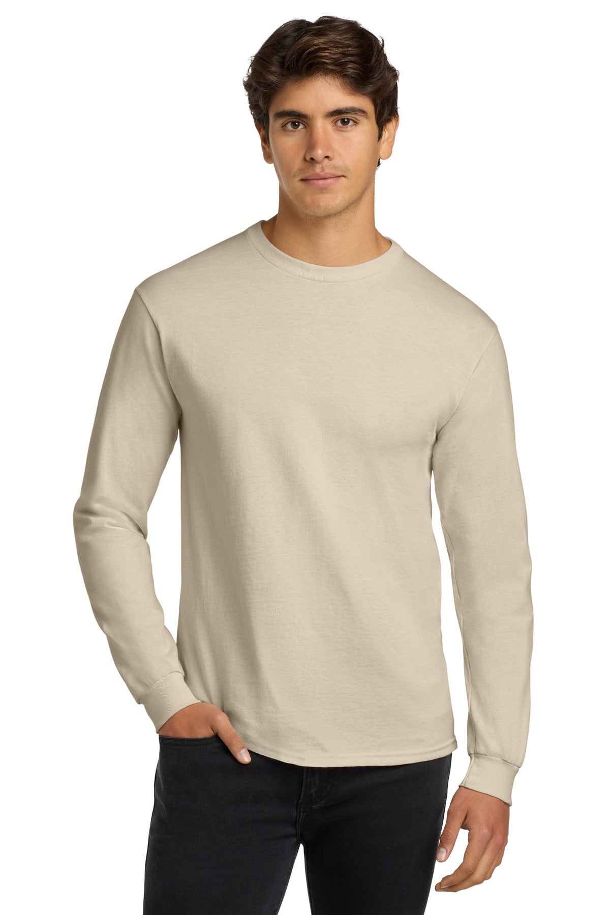Gildan - Ultra Cotton 100% US Cotton Long Sleeve T-Shirt.  G2400 - Natural