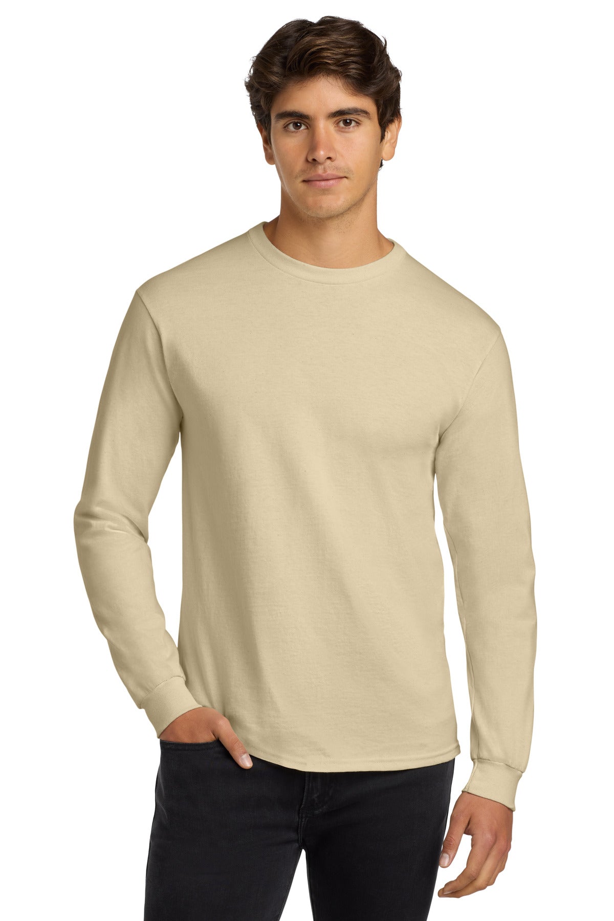 Gildan - Ultra Cotton 100% US Cotton Long Sleeve T-Shirt.  G2400 - Sand