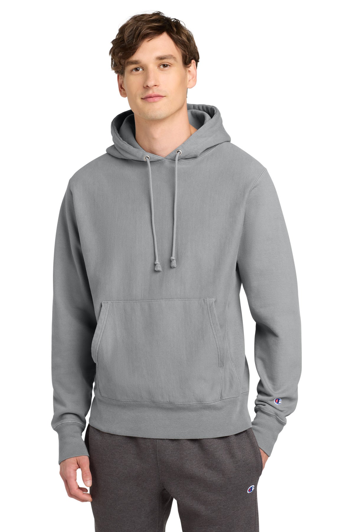 Champion  Reverse Weave  Garment-Dyed Hooded Sweatshirt. GDS101 - Concrete