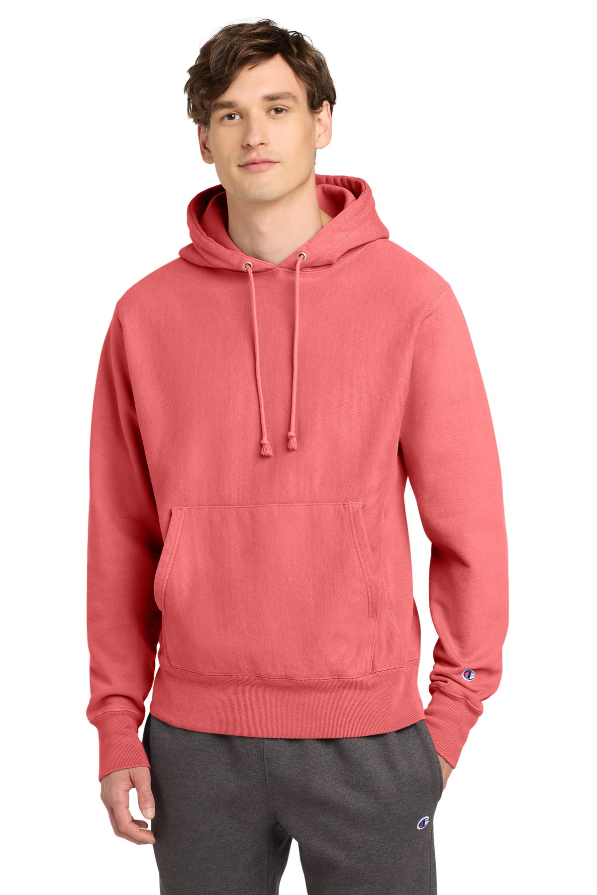 Champion  Reverse Weave  Garment-Dyed Hooded Sweatshirt. GDS101 - Coral Craze