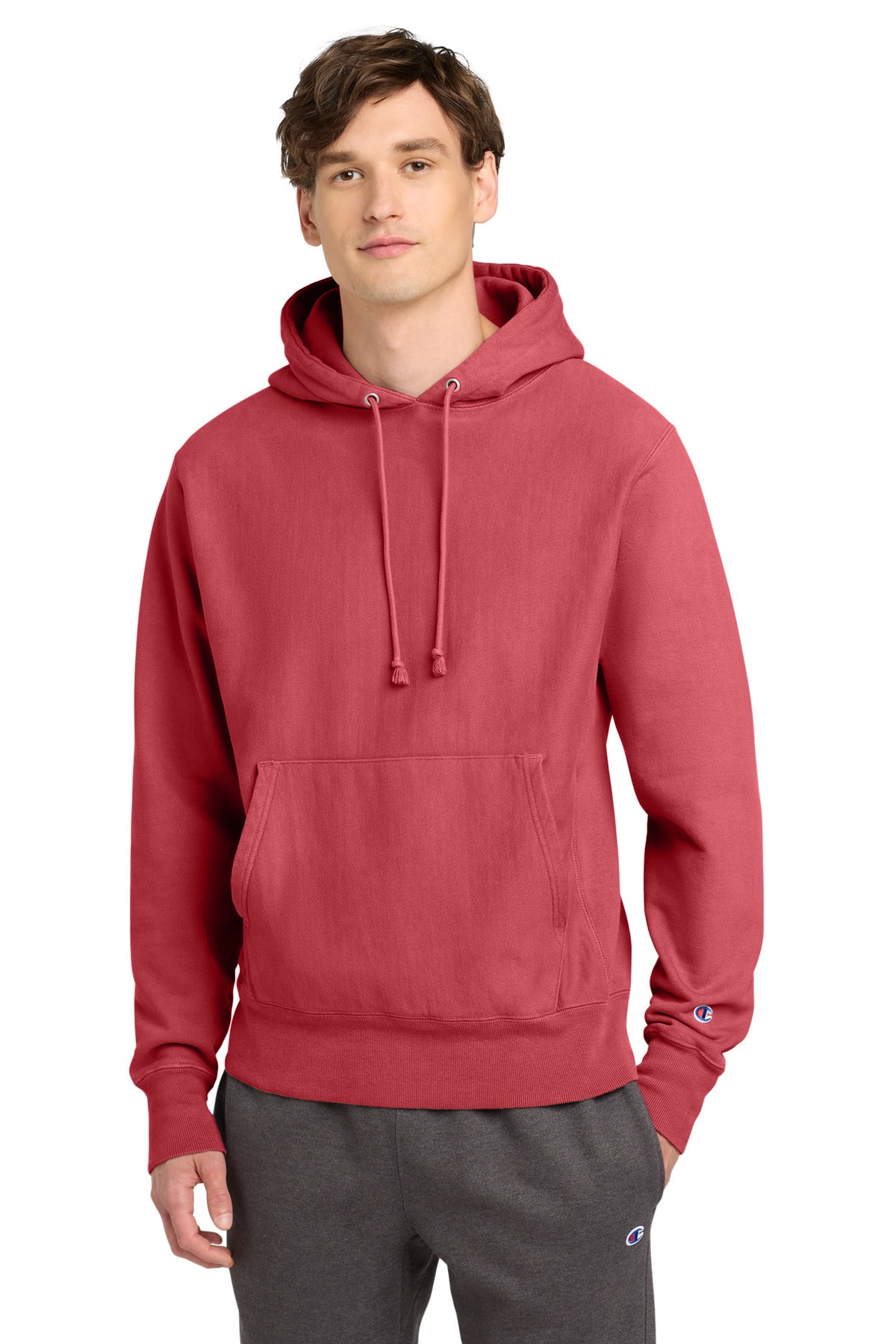 Champion  Reverse Weave  Garment-Dyed Hooded Sweatshirt. GDS101 - Crimson