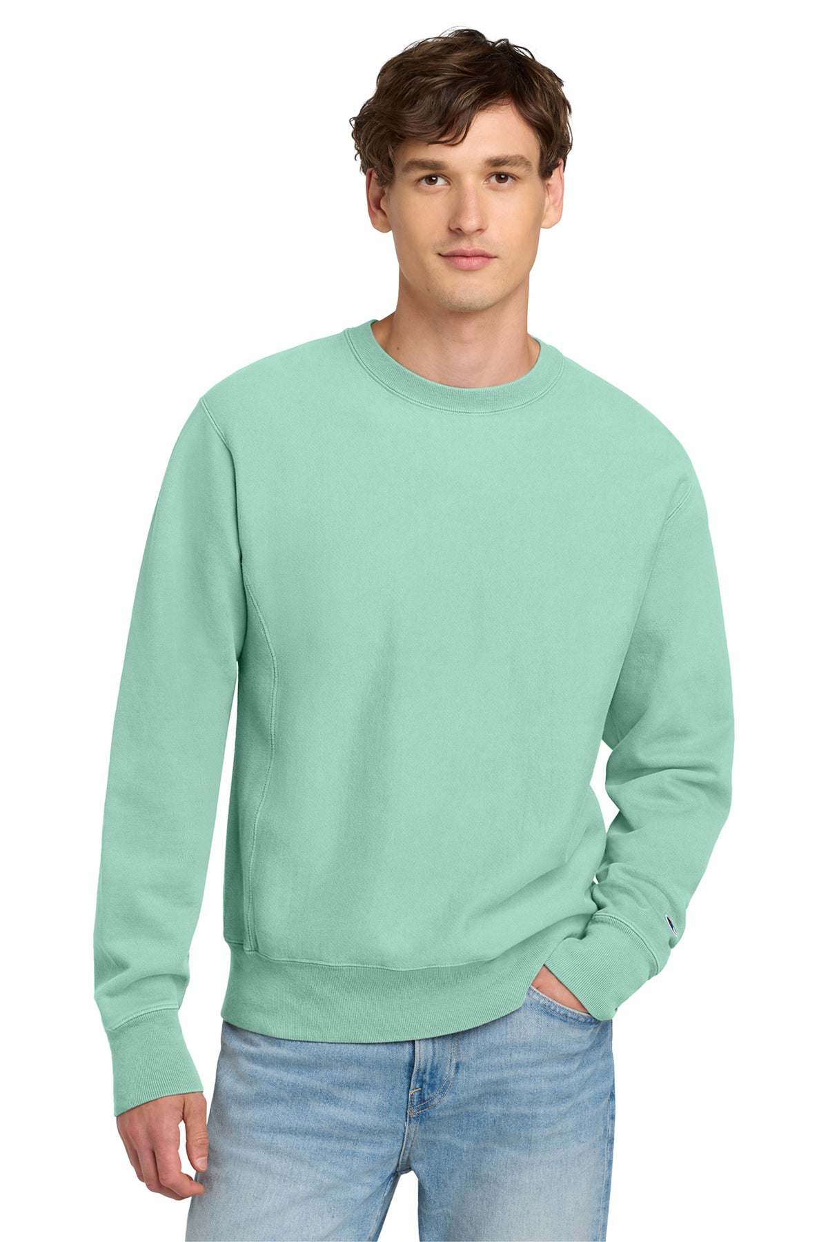 Champion  Reverse Weave  Garment-Dyed Crewneck Sweatshirt. GDS149 - Pale Seafoam
