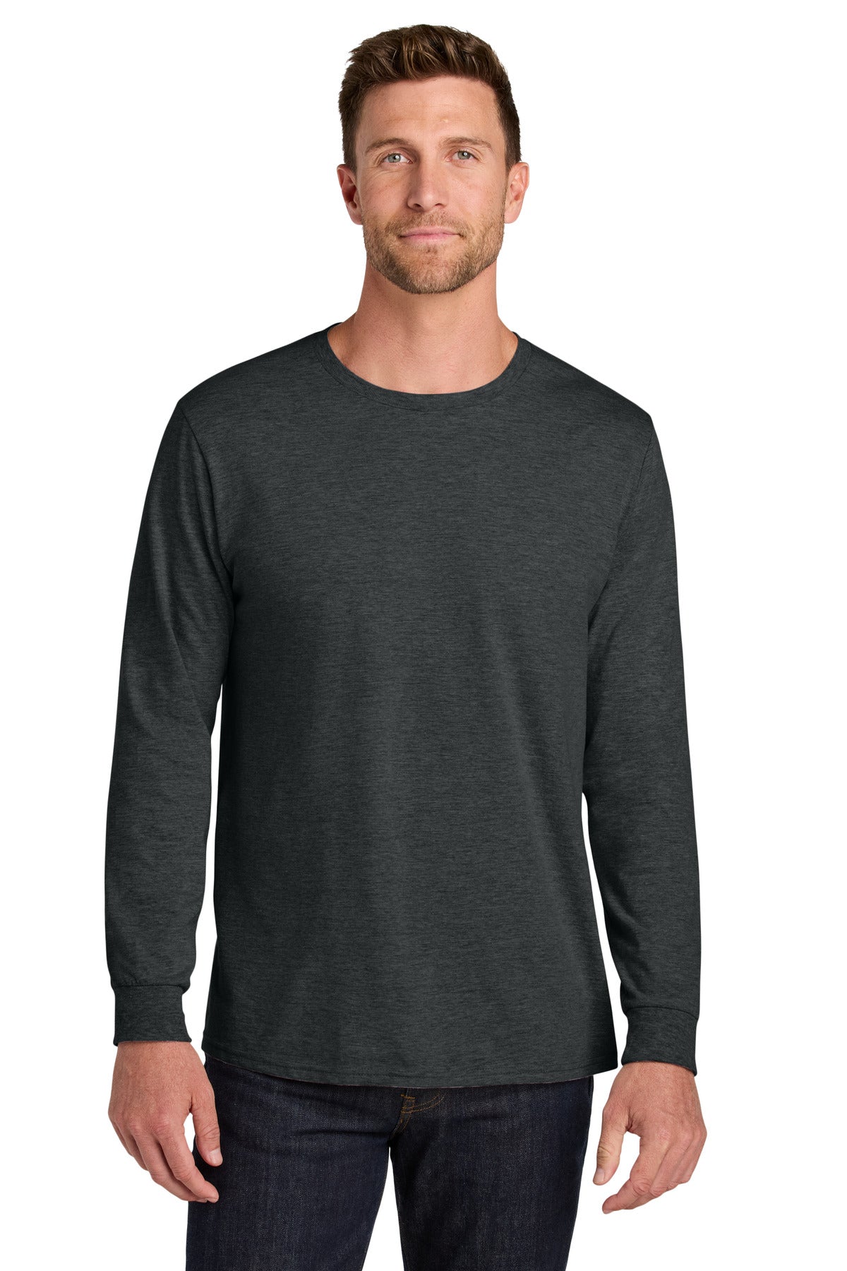 Jerzees Ultimate Unisex Ring Spun Long Sleeve T-Shirt IC46L - Black Ink Heather