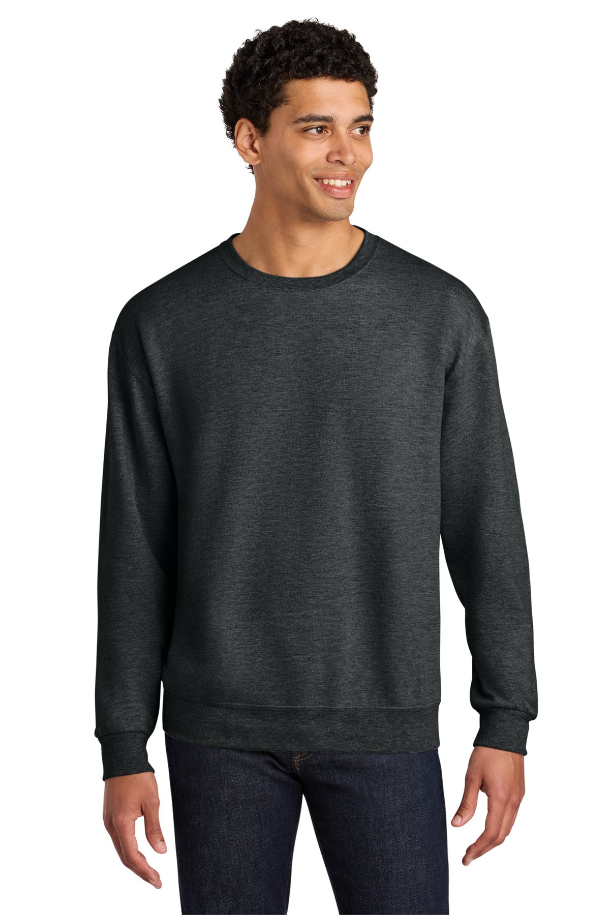 Jerzees Ultimate Unisex CVC Ring Spun Crewneck Sweatshirt IC48M - Black Ink Heather