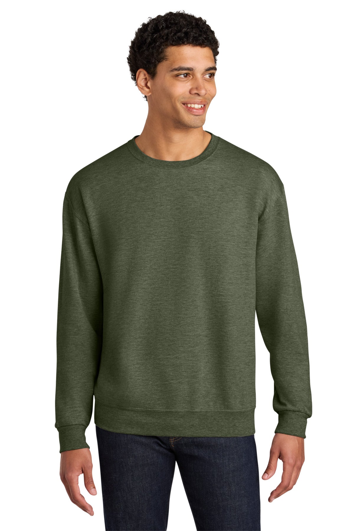Jerzees Ultimate Unisex CVC Ring Spun Crewneck Sweatshirt IC48M - Military Green Heather