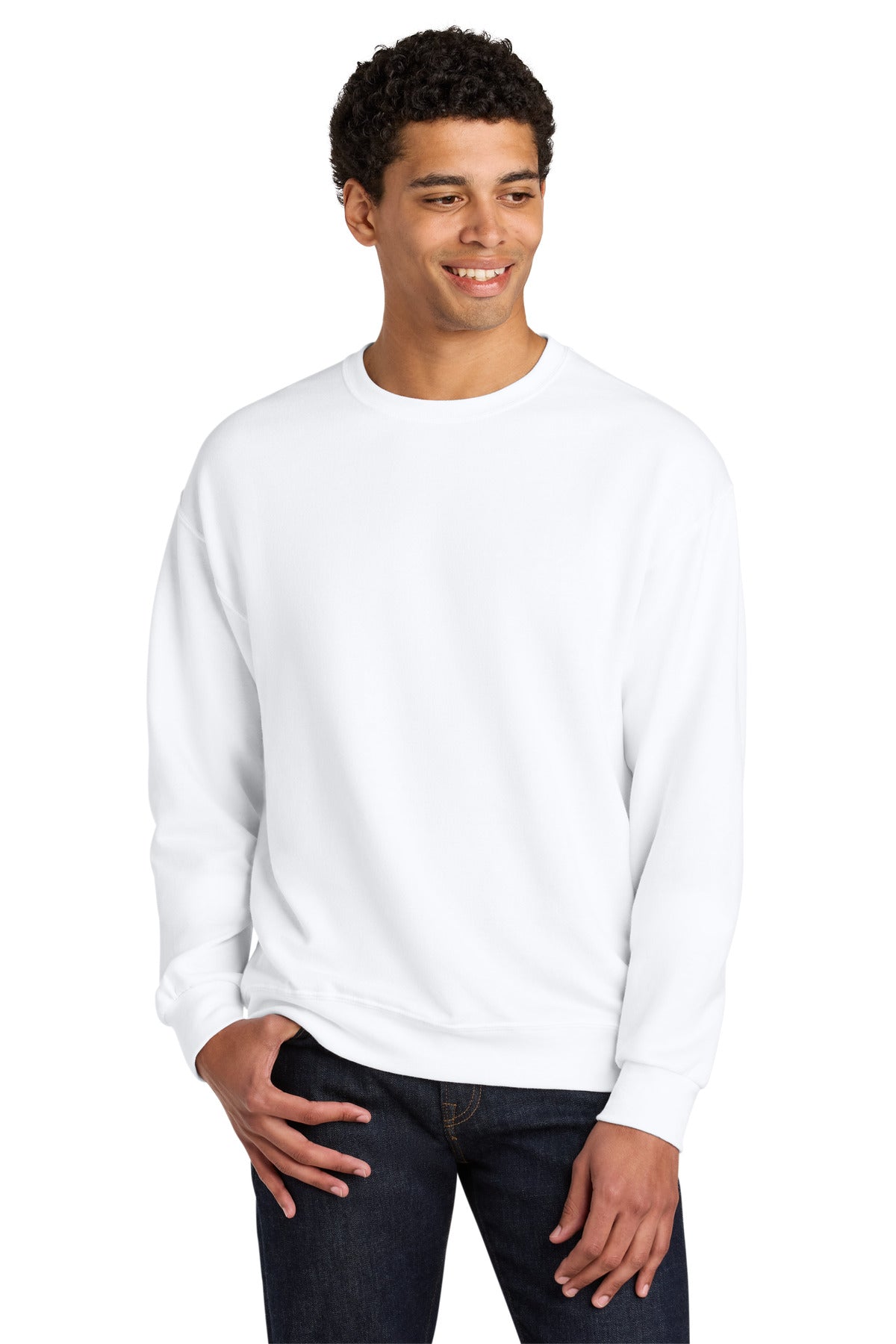 Jerzees Ultimate Unisex CVC Ring Spun Crewneck Sweatshirt IC48M - White