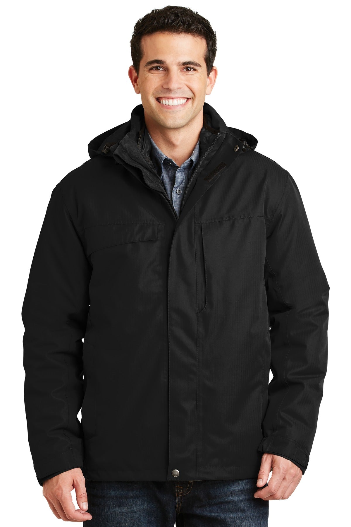 Port Authority Herringbone 3-in-1 Parka. J302 - Black