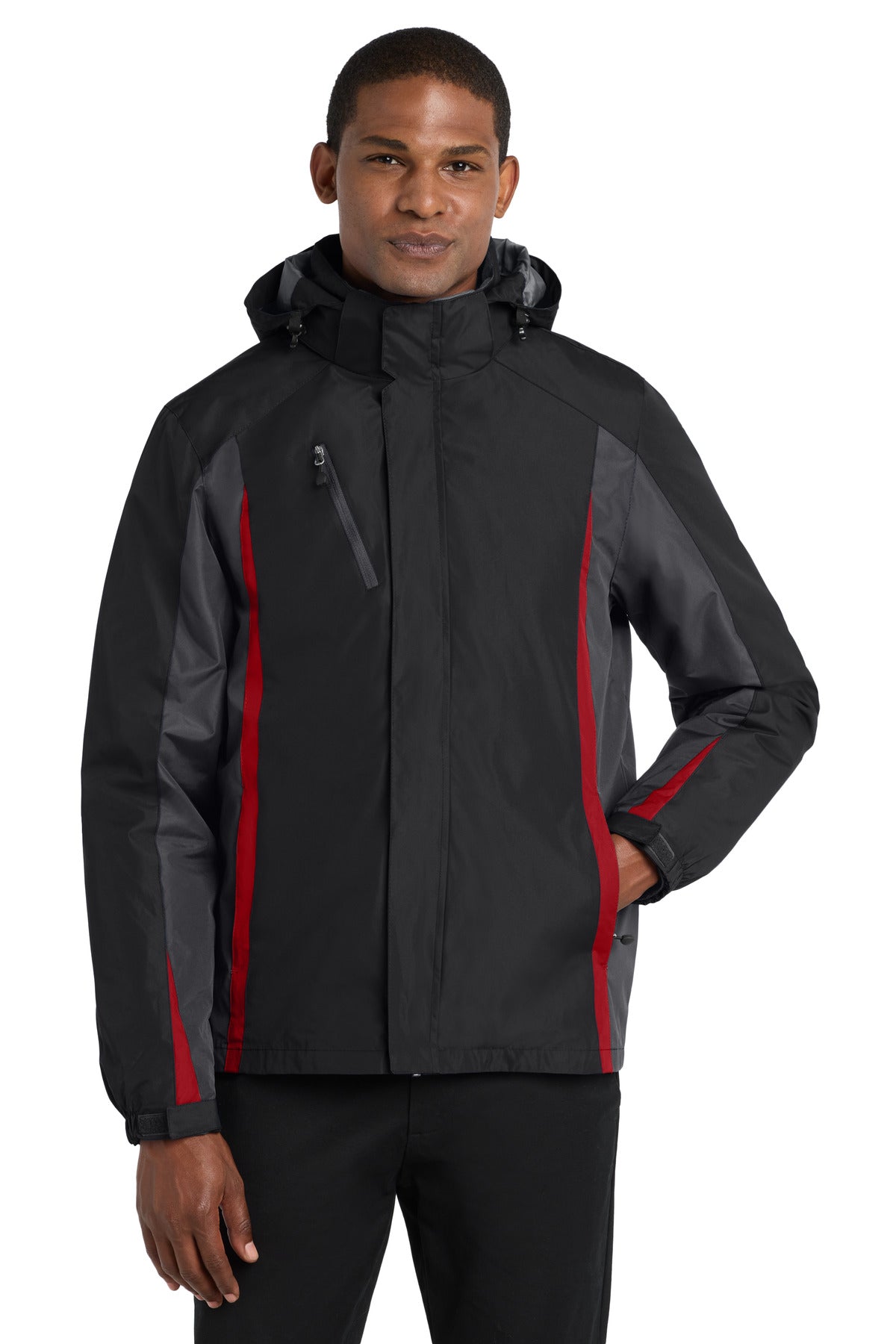 Port Authority Colorblock 3-in-1 Jacket. J321 - Black/ Magnet/ Signal Red