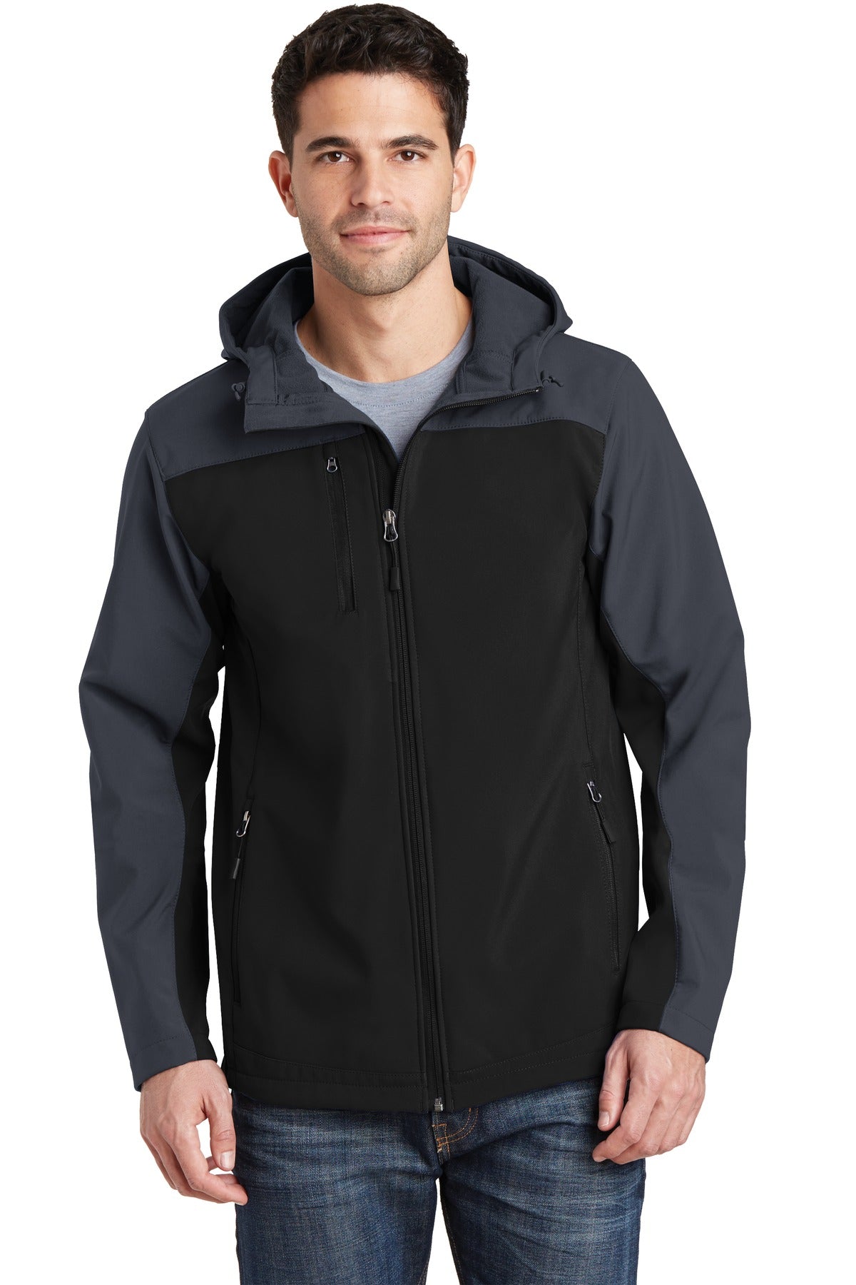 Port Authority Hooded Core Soft Shell Jacket. J335 - Black/ Battleship Grey