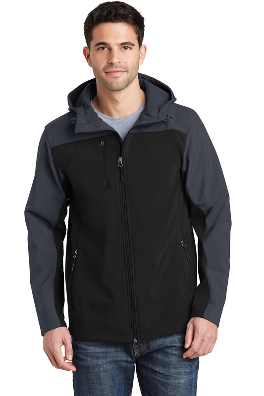 Port Authority Hooded Core Soft Shell Jacket. J335 - Black/ Battleship Grey