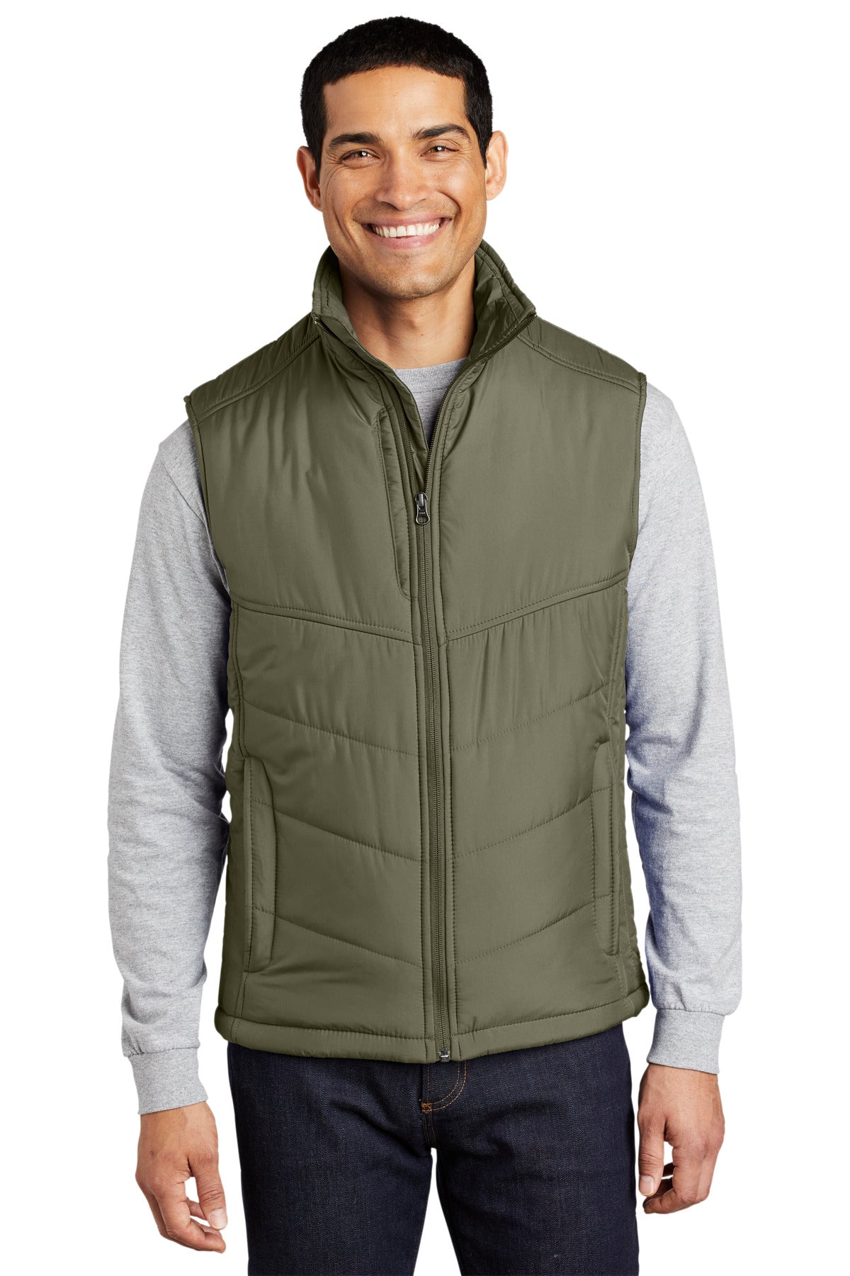 Port Authority Puffy Vest. J709 - Olive/ Cayenne