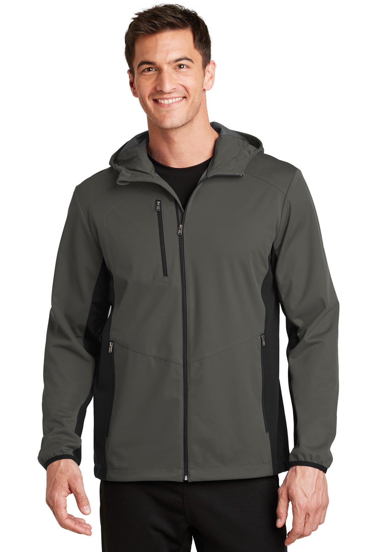 Port Authority Active Hooded Soft Shell Jacket. J719 - Grey Steel/ Deep Black