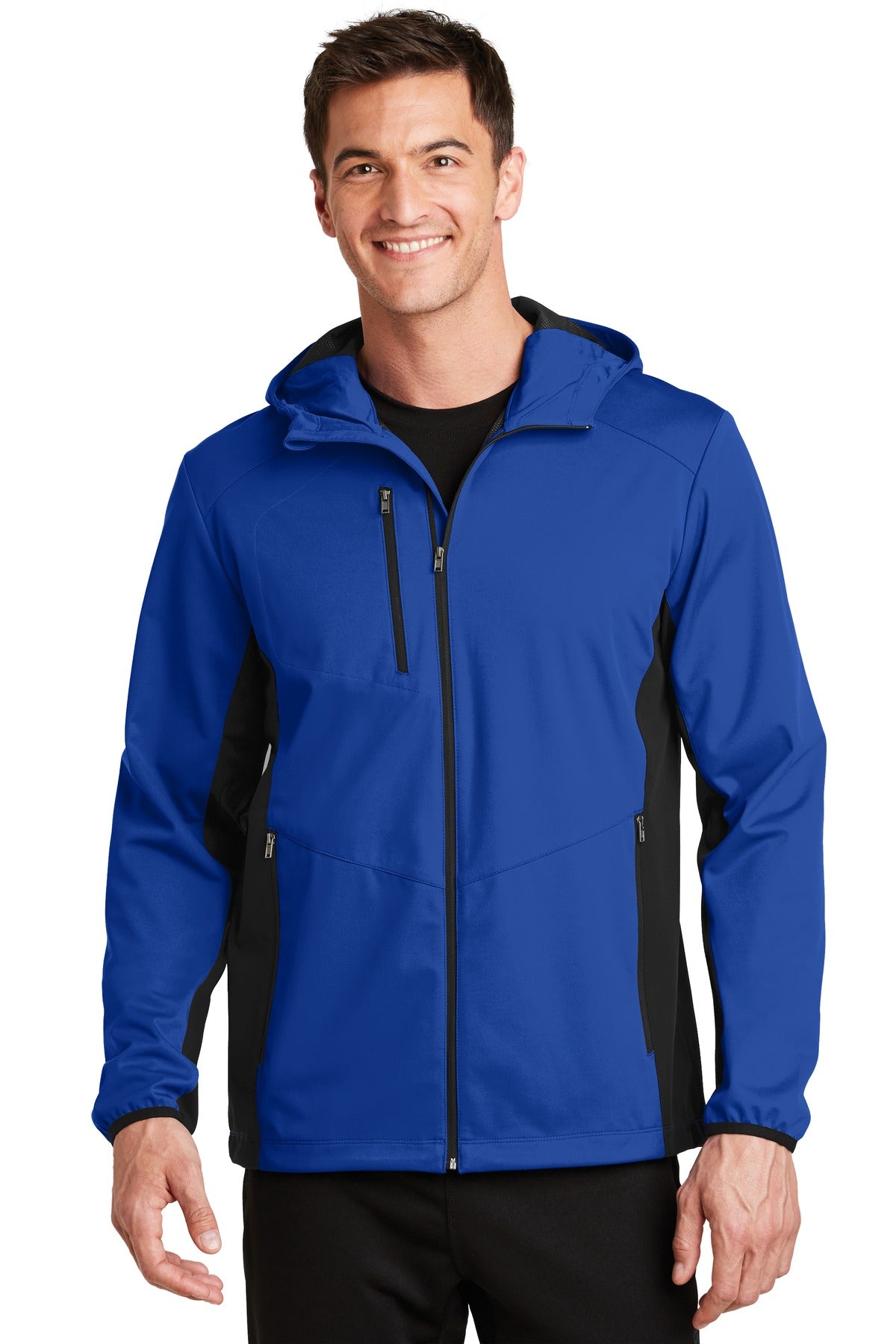 Port Authority Active Hooded Soft Shell Jacket. J719 - True Royal/ Deep Black