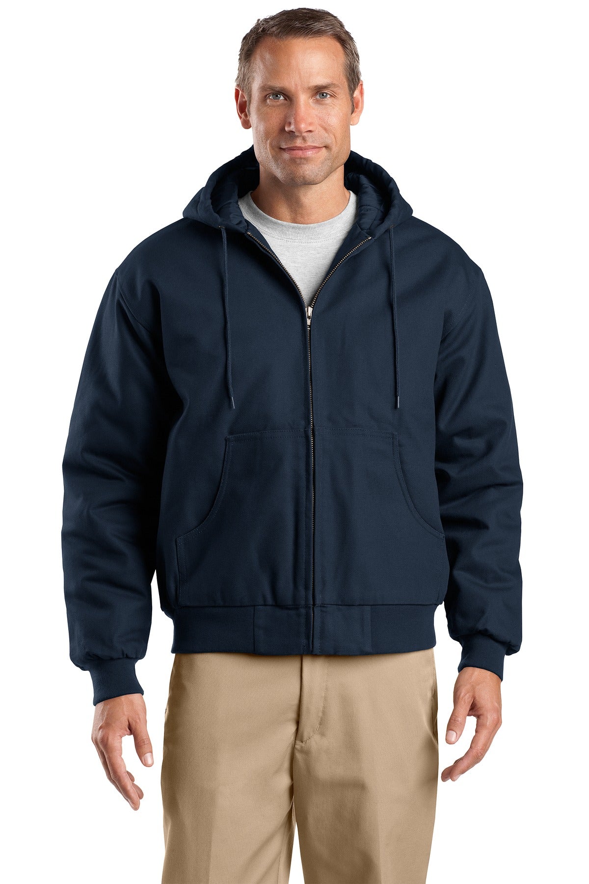 CornerStone Tall Duck Cloth Hooded Work Jacket. TLJ763H - Navy