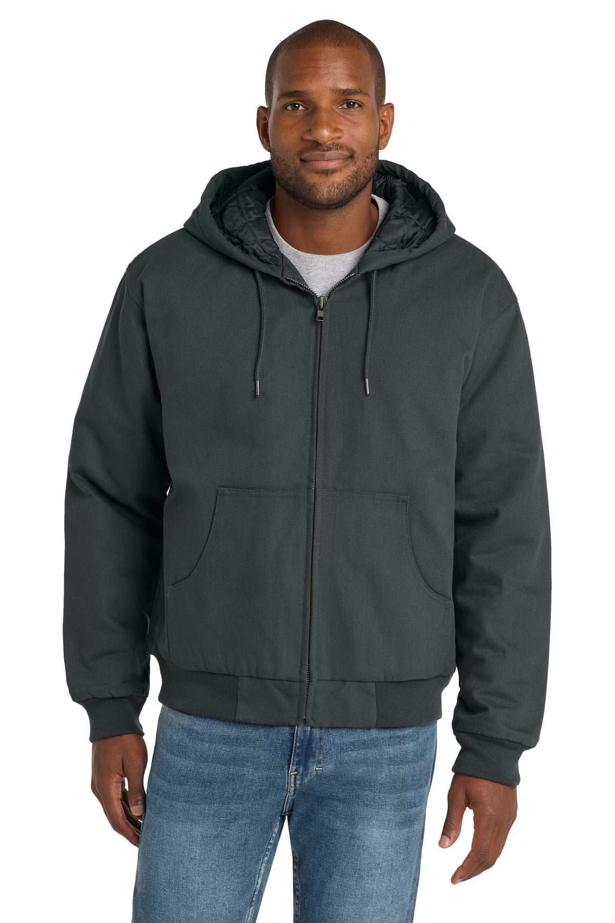 CornerStone - Duck Cloth Hooded Work Jacket.  J763H - Charcoal